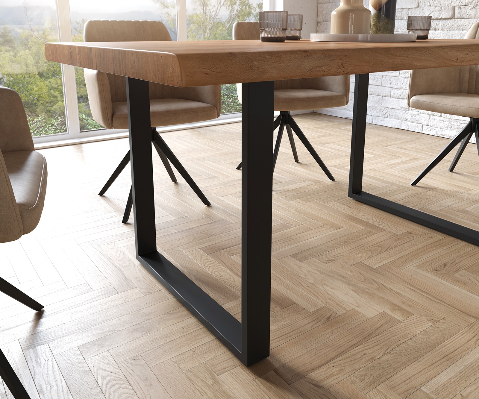 Table à manger Edge 160x90 XL acacia nature patin noir Live-Edge 5