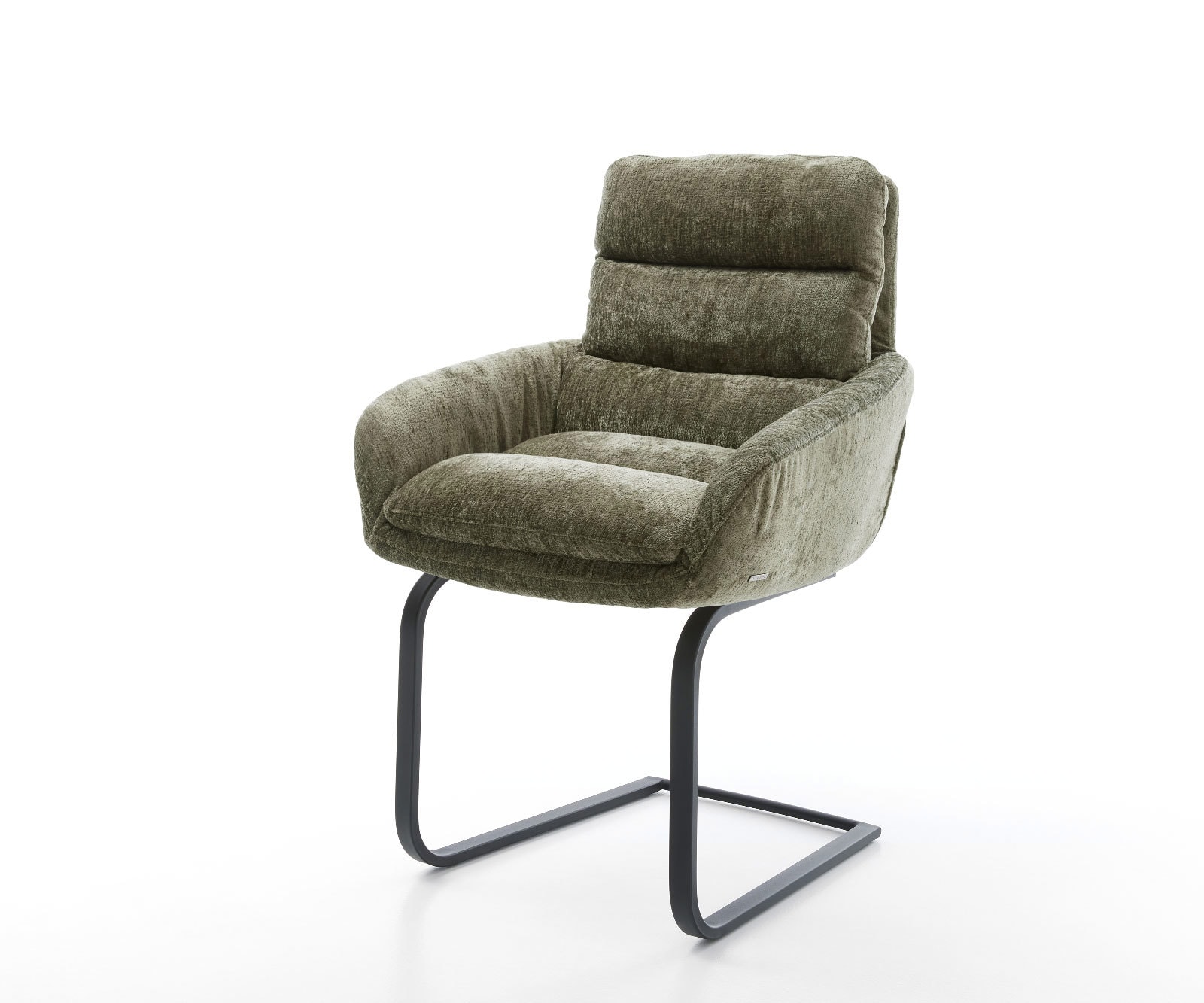 Cantilever Abelia-Flex avec accoudoirs chenille olive pied cantilever plat noir 1