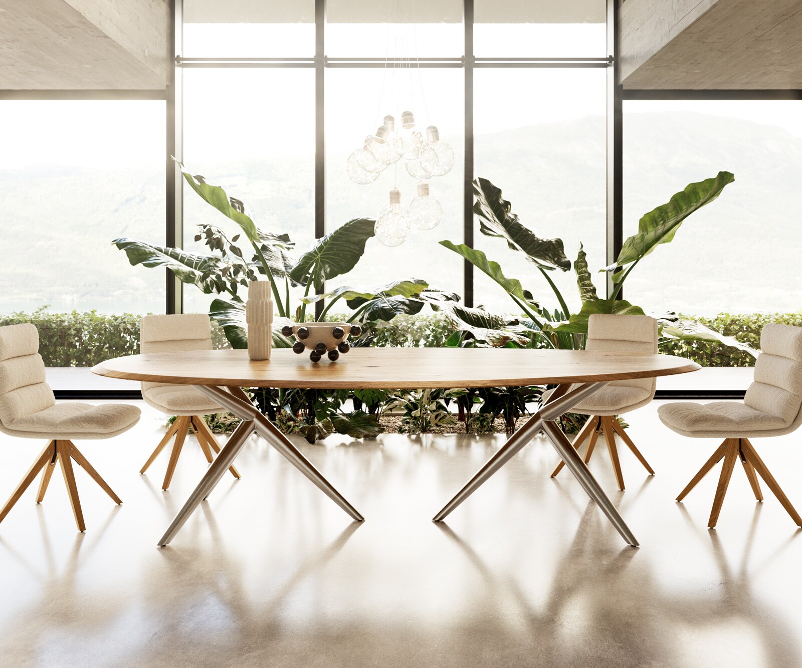 Table à manger Edge ovalee 280x130x2,5 chêne naturee Estelar rond acier inoxydable Flow-Edge 3