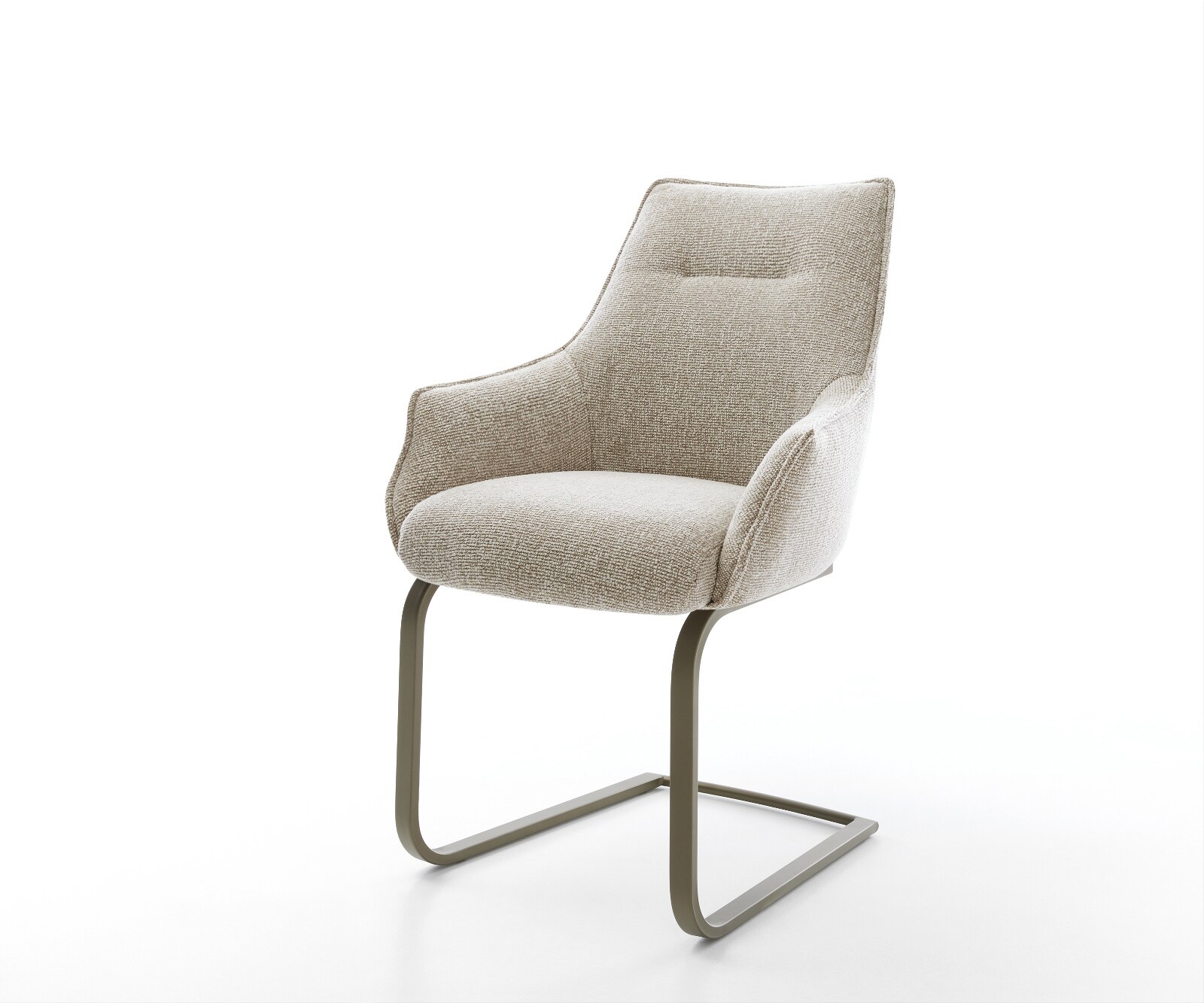 Cantilever Alja-Flex avec accoudoirs tissu tissé doux beige pied cantilever plat aspect titane resorts ensachés 1