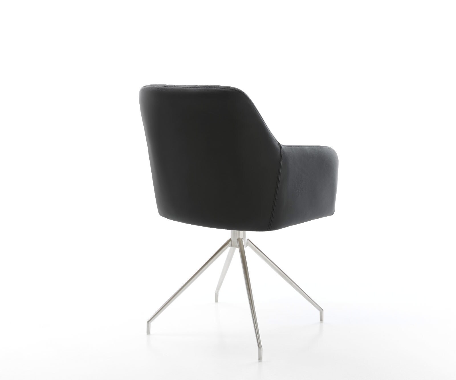 Chaise-de-salle-à-manger Greg-Flex cuir de vache noir pied croisé conique acier inoxydable brossé ressorts ensachés 5