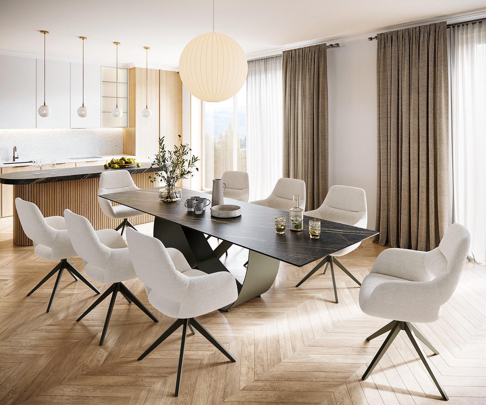 Table à manger Edge 300x100 Céramique Laminam® Noir Desir Marron Infinity Métal Effet Titane 5