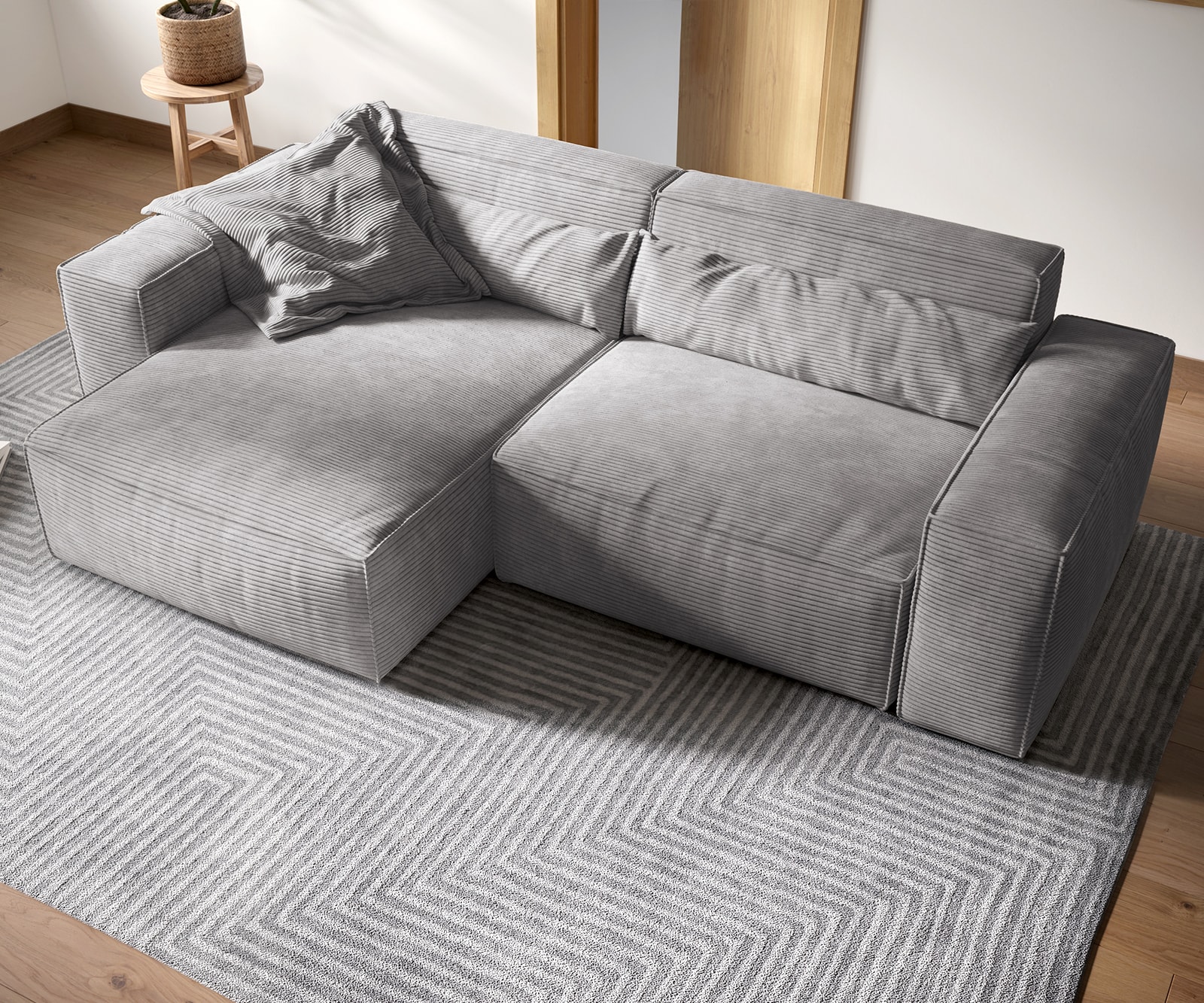 Canapé d'angle Sirpio XL 270x170 cm Velours côtelé Gris argenté Recamiere variable 2 Canapé d'angle Sirpio XL 270x170 cm Velours côtelé Gris argenté Recamiere variable 2