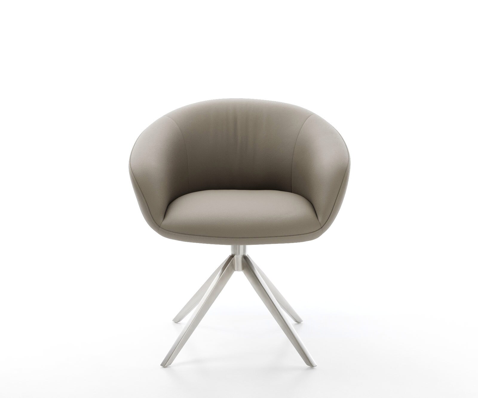 Chaise-pivotante Vinka-Flex cuir de vache couleur boue pied croisé large acier inoxydable brossé pivotement sur 360° fonction bascule ressorts ensachés 1