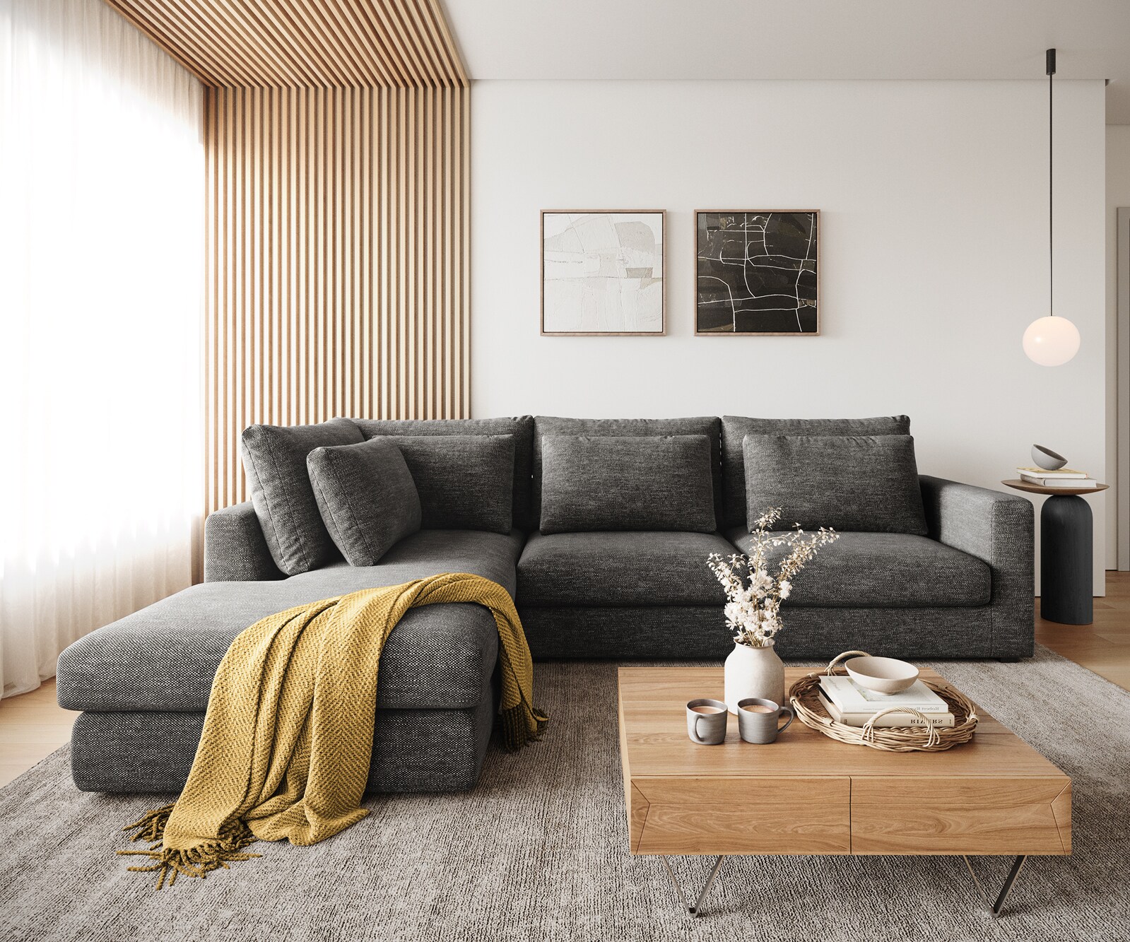 Canapé d'angle Isla 330x225 cm Chenille Anthracite méridiènne  gauche 1