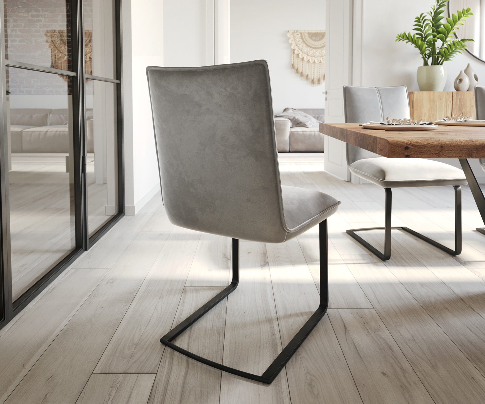 Cantilever Lelio-Flex velours gris pied cantilever plat noir ressorts ensachés 4 Cantilever Lelio-Flex velours gris pied cantilever plat noir ressorts ensachés 4