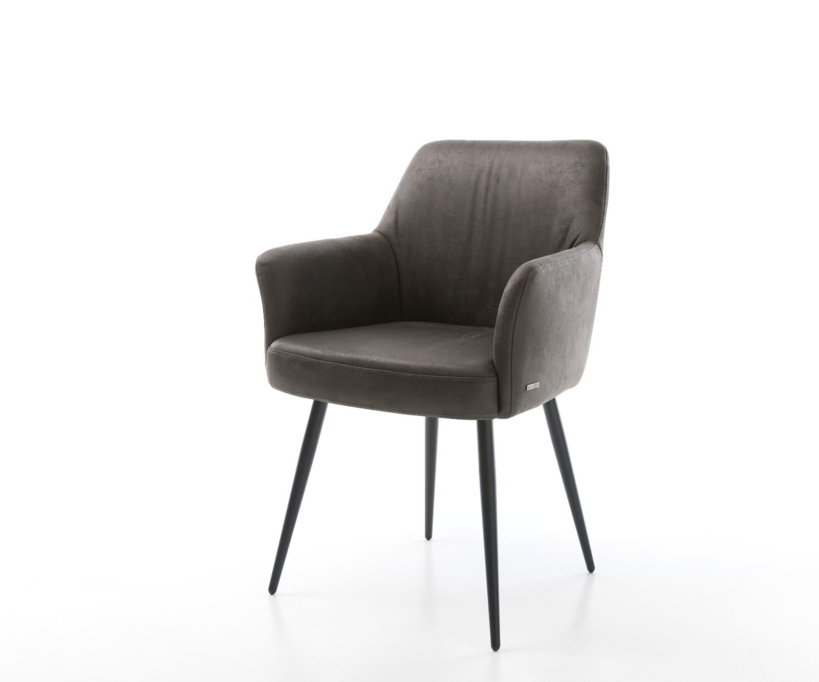 Chaise-de-salle-à-manger Xana-Flex avec accoudoirs microvelours anthracite vintage 4 pieds coniques noir ressorts ensachés