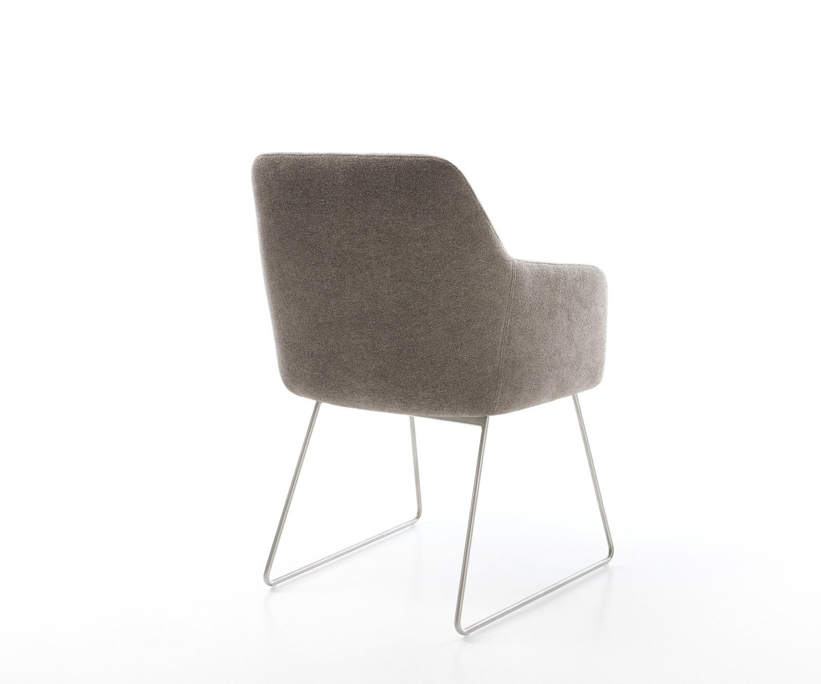 Chaise-de-salle-à-manger Greg-Flex tissu structuré doux taupe pied trapèze acier inoxydable ressorts ensachés 4
