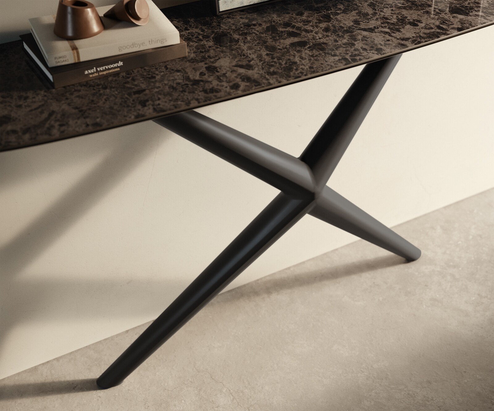 Console Edge forme bateau 140x40 cm Céramique Emperador Extra Lucidato Dunkelbraun Estelo Métal Noir 5