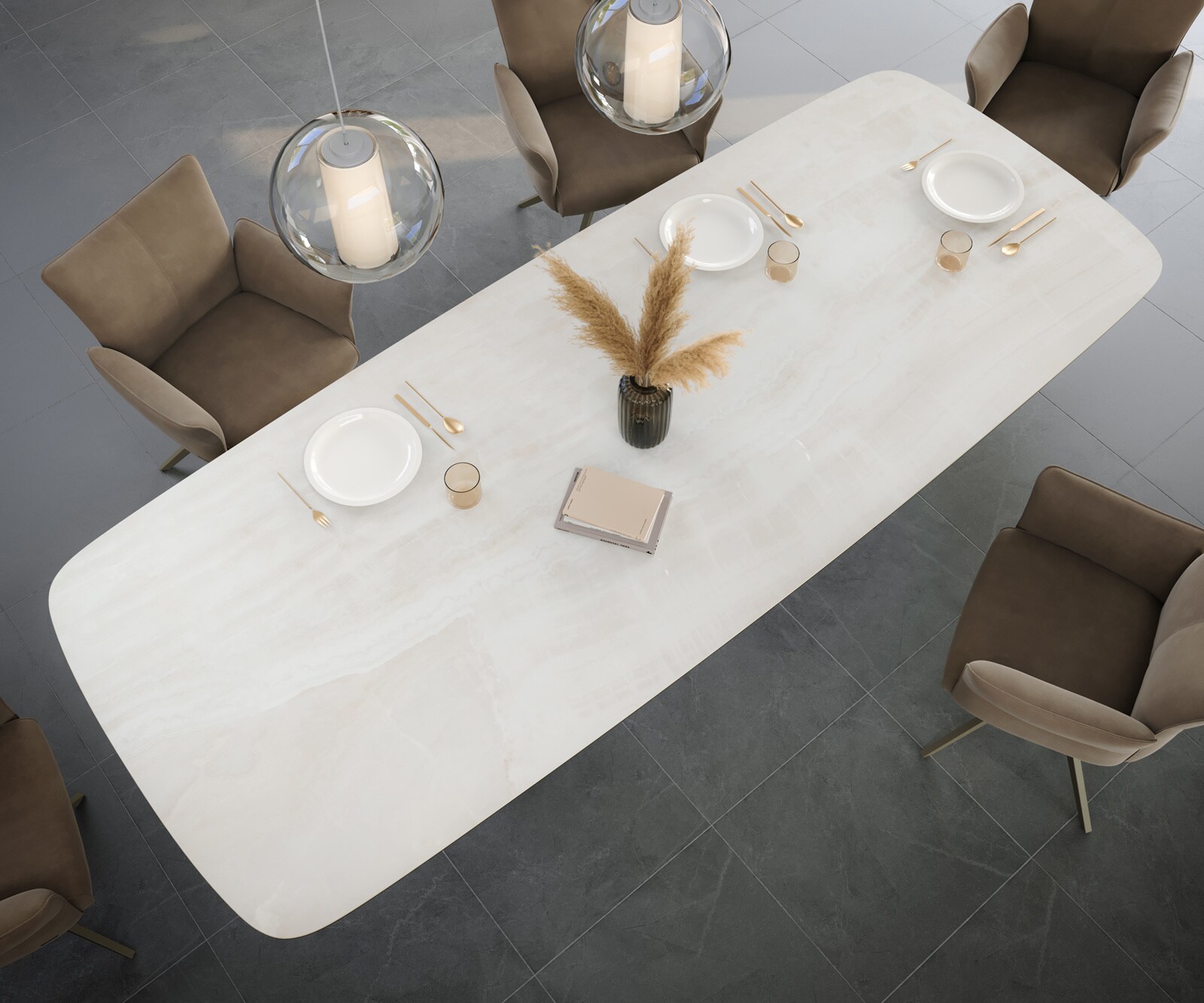 Table à manger Edge Boot 300x120 cm Céramique Onyx Champagne Zenthara Métal Finition effet Titan 4