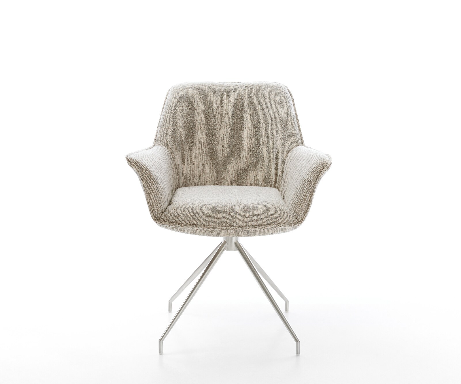 Chaise-de-salle-à-manger Keila-Flex avec accoudoirs tissu tissé doux beige pied croisé conique acier inoxydable 2