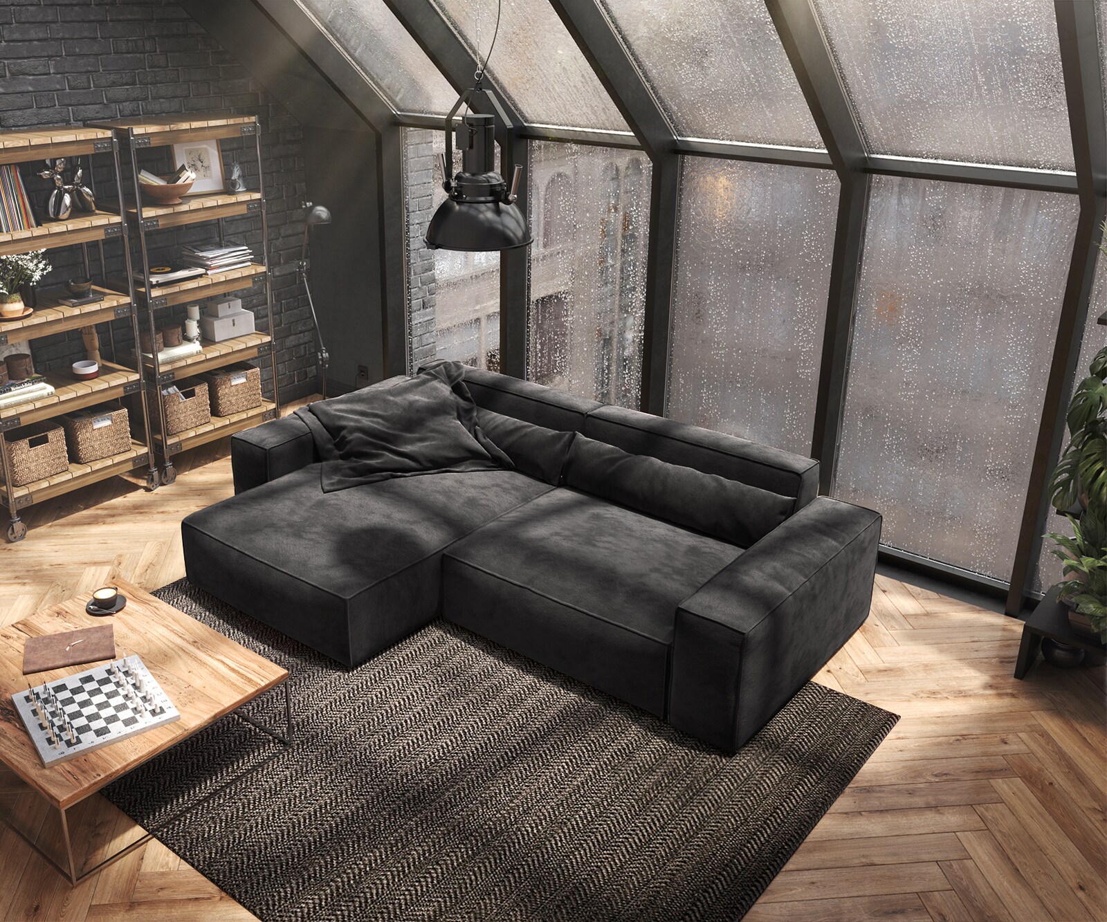Canapé d'angle Sirpio XL 270x170 cm Microfibre Noir Recamiere variable 4