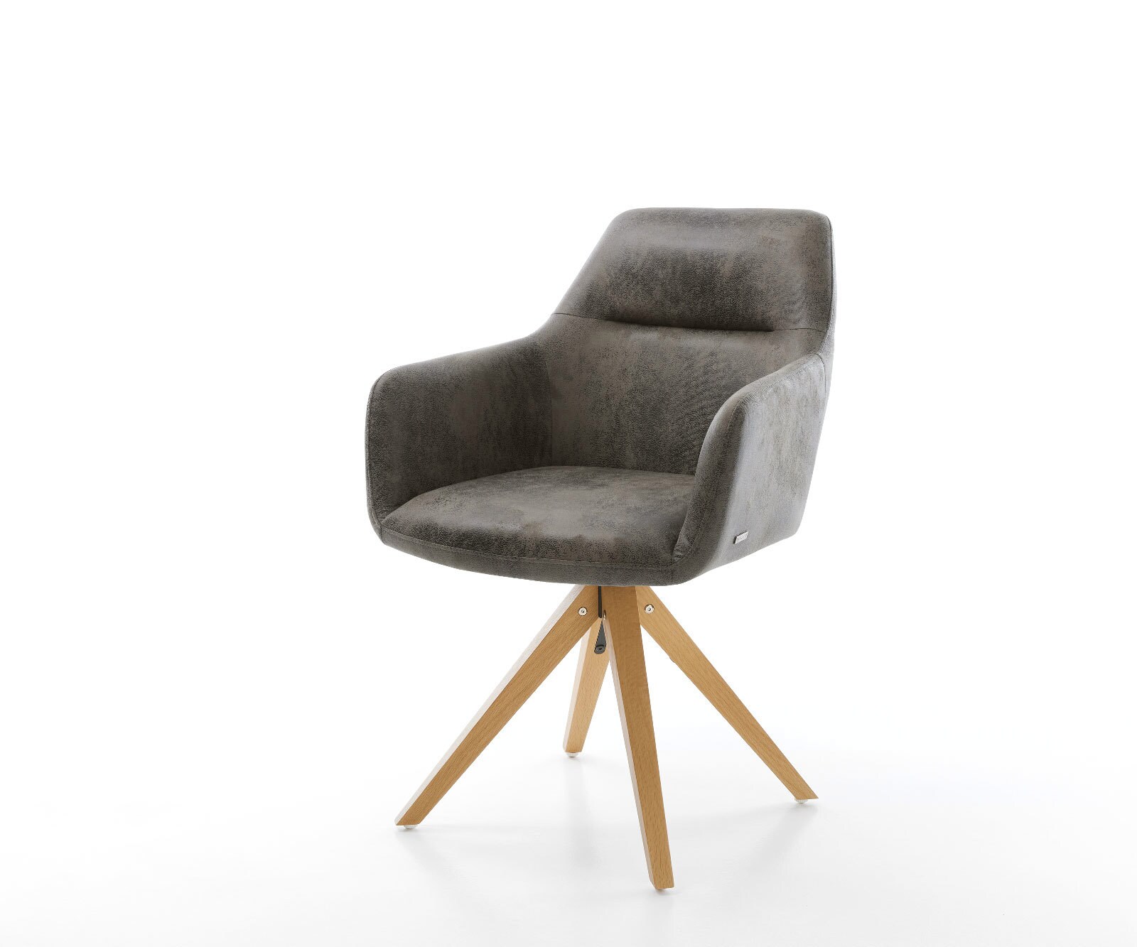 Chaise-de-salle-à-manger Pejo-Flex microvelours gris antique pied en bois angulaire naturel ressorts ensachés