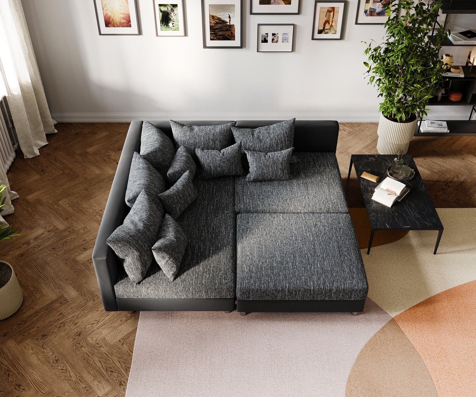 Canapé d'angle Clovis noir canapé module tabouret ottoman gauche 5