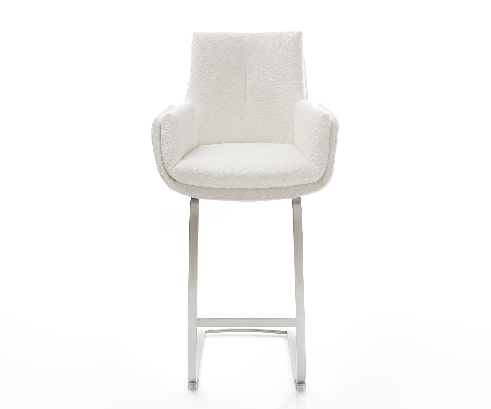 Chaise-de-bar Clea-Flex Bouclé Crème-blanc Pied cantilever acier inoxydable Argent 1
