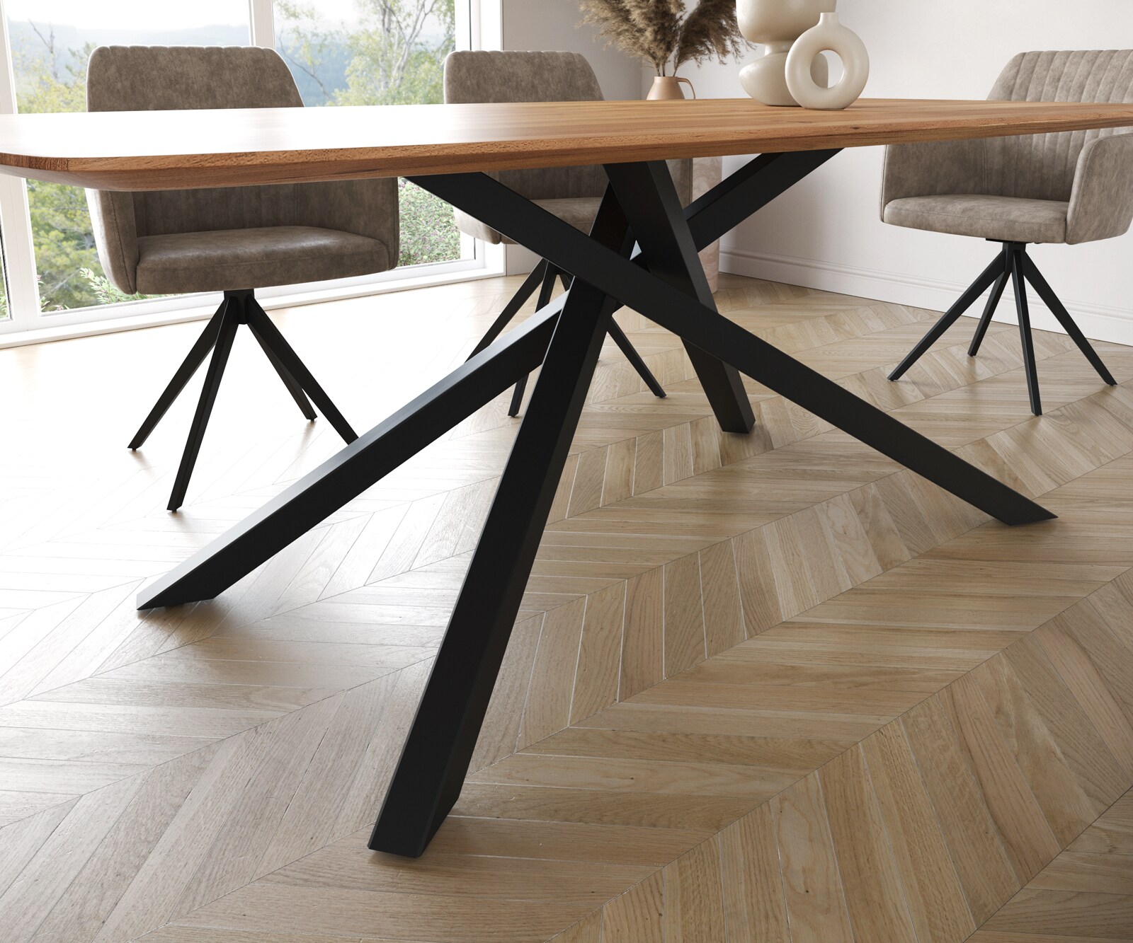 Table à manger Edge Boot 200x100 acacia nature cadre croisé rectangle noir bord suisse 5