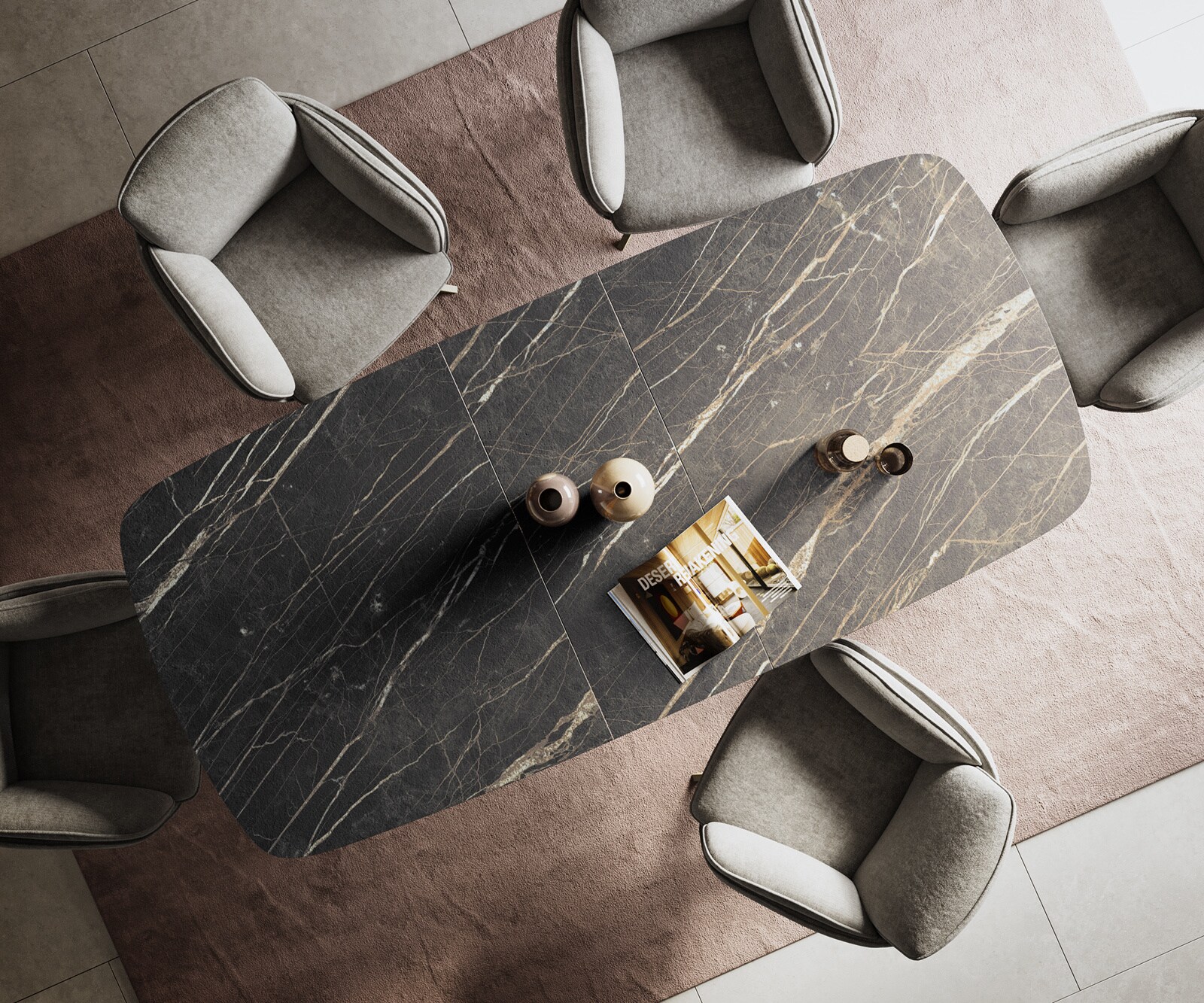 Table à manger Edge Boot 180-220x100 cm Laminam® Céramique Noir Desir Braun Spider Métal Finition effet Titan extensible 7
