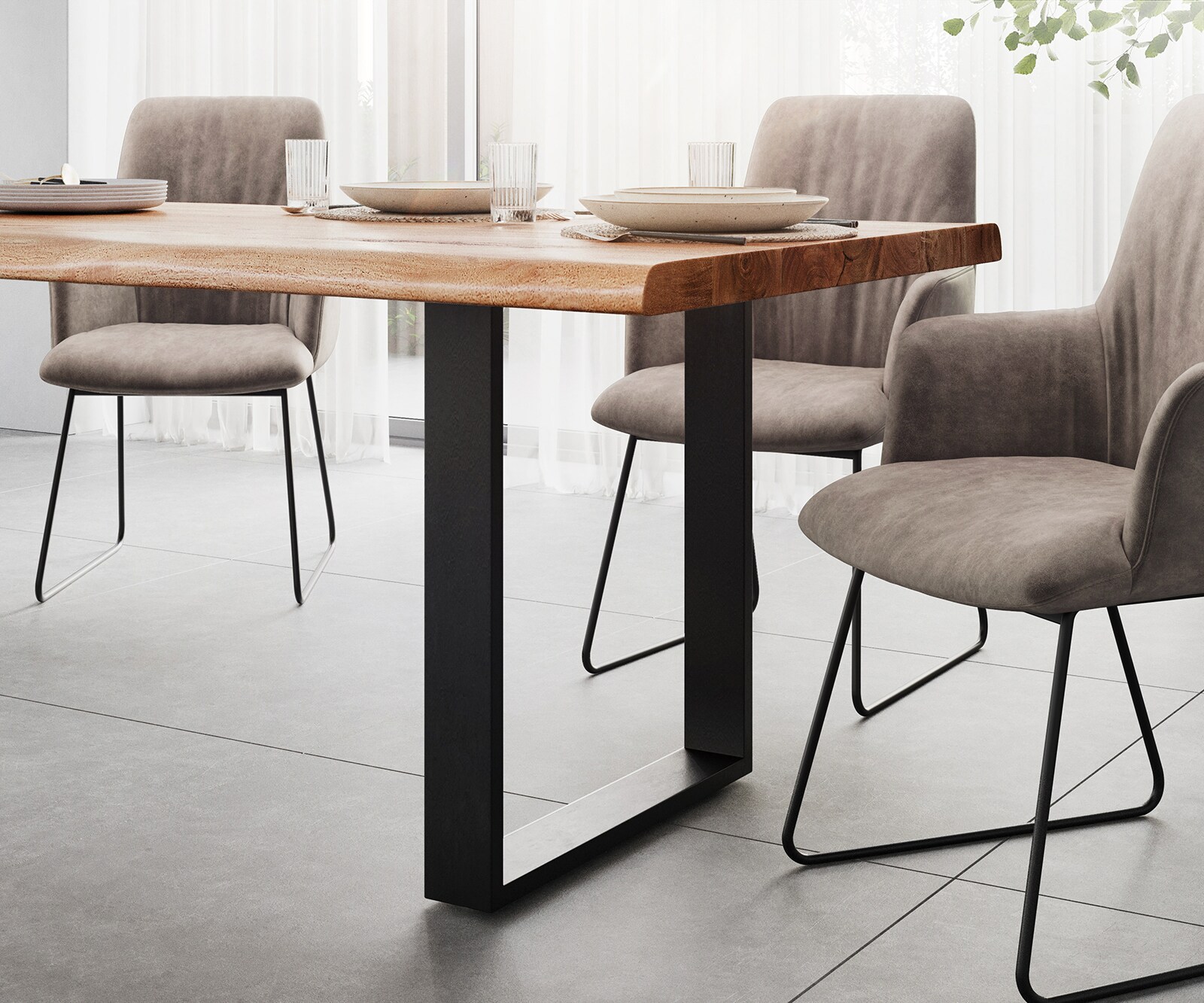 Table à manger Edge 280x100 XL acacia nature patin noir Live-Edge 5