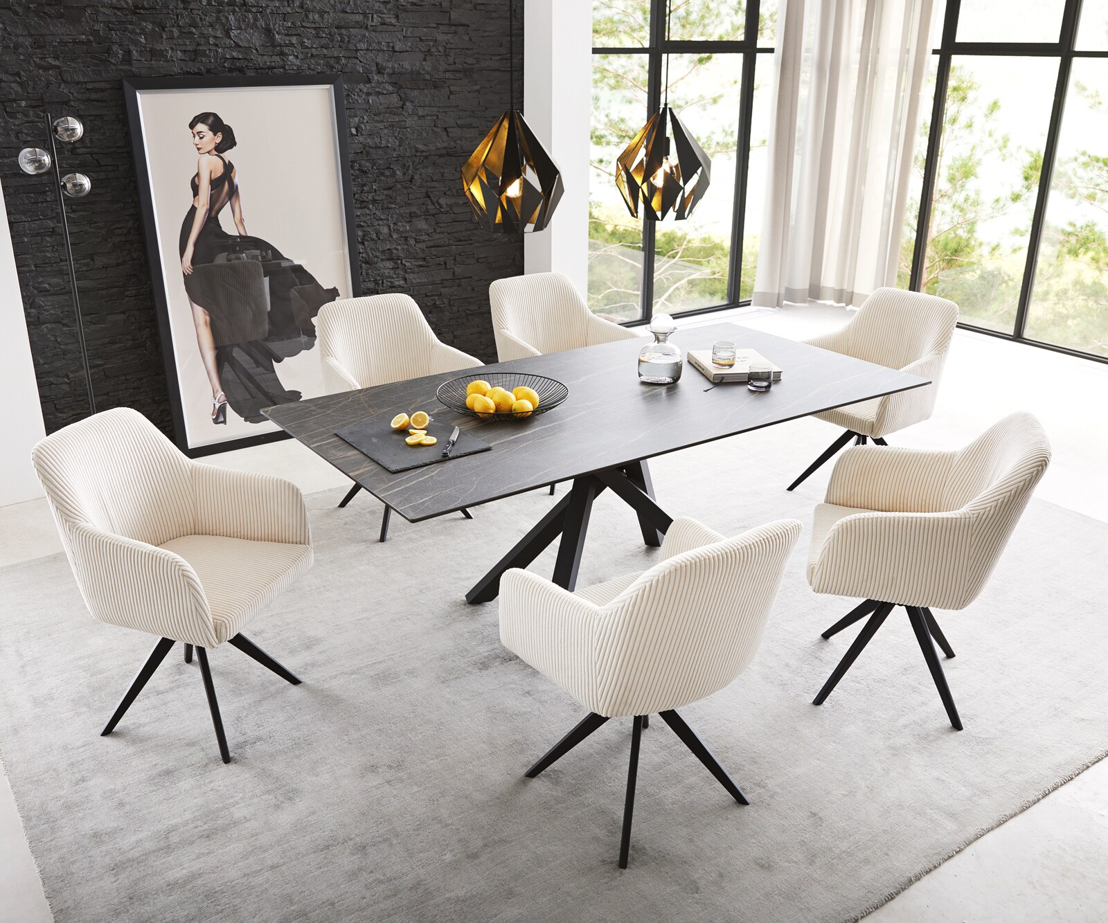 Chaise-de-salle-à-manger Greg-Flex côtelé beige vintage pied croisé angulaire noir ressorts ensachés 3 Chaise-de-salle-à-manger Greg-Flex côtelé beige vintage pied croisé angulaire noir ressorts ensachés 3