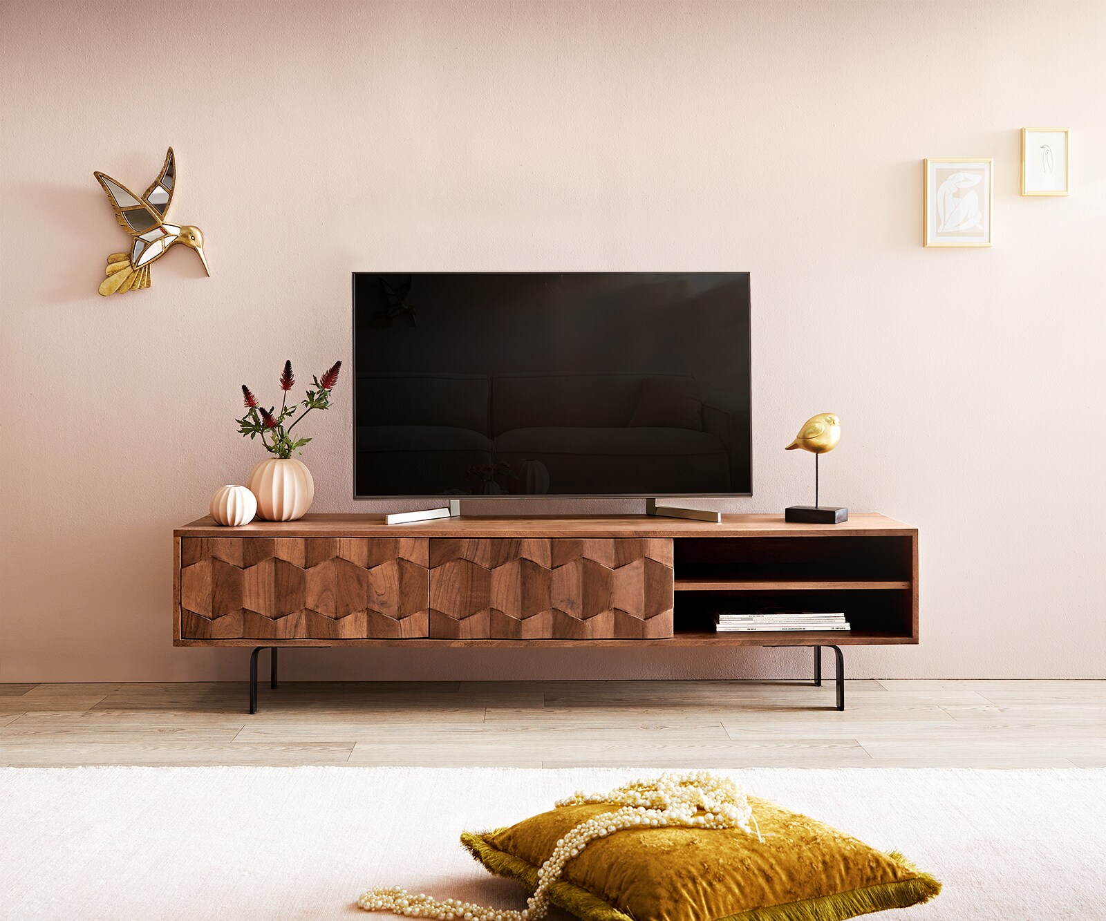 Buffet bas Fevo 160 cm acacia marron 2 portes Pied-L 1