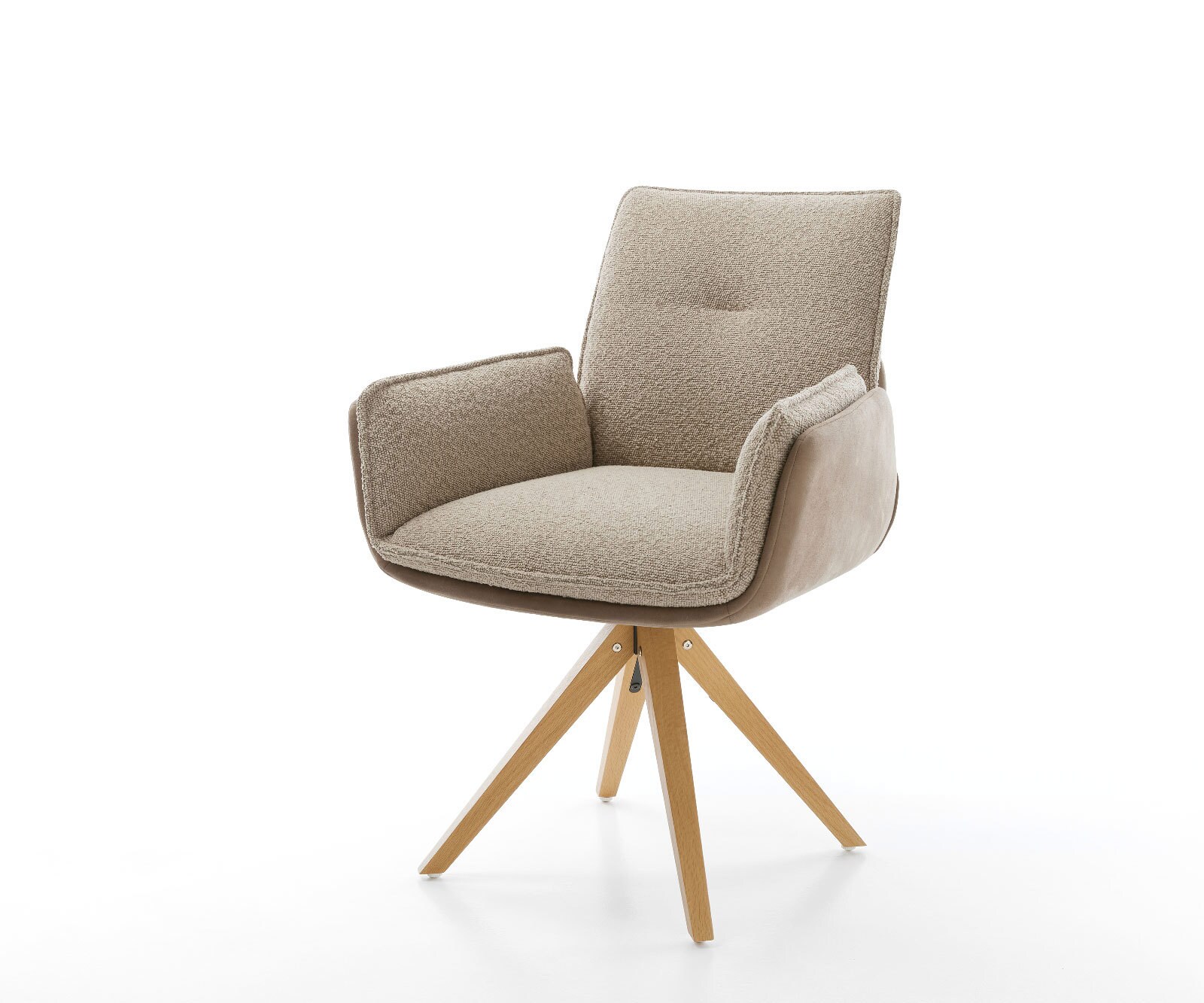 Chaise-pivotante Nela-Flex tissu mixte couleur boue pied en bois angulaire naturel pivotement sur 180°