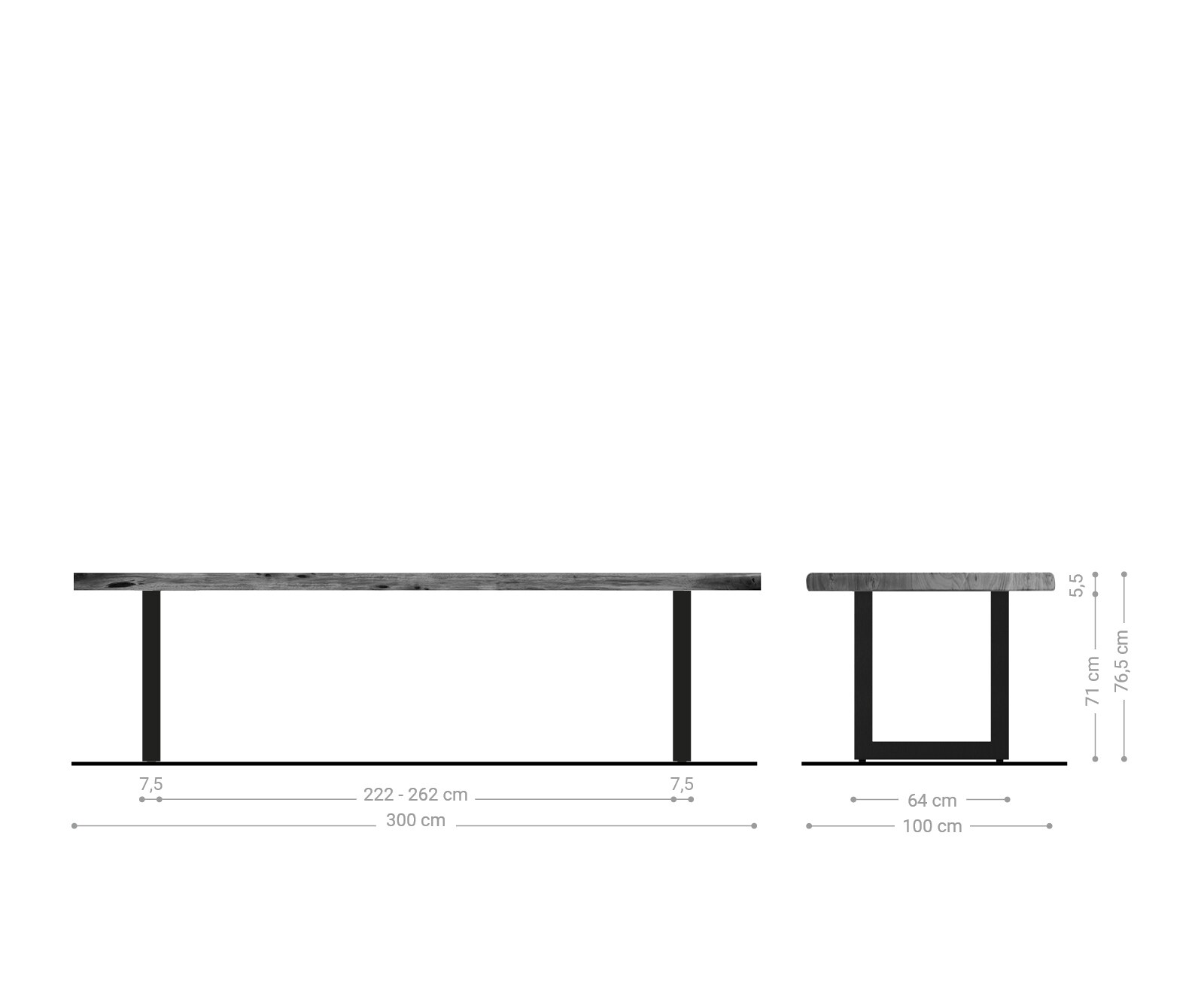 Table-à-manger Edge 300x100 XL acacia marron acier inoxydable large Live-Edge 6