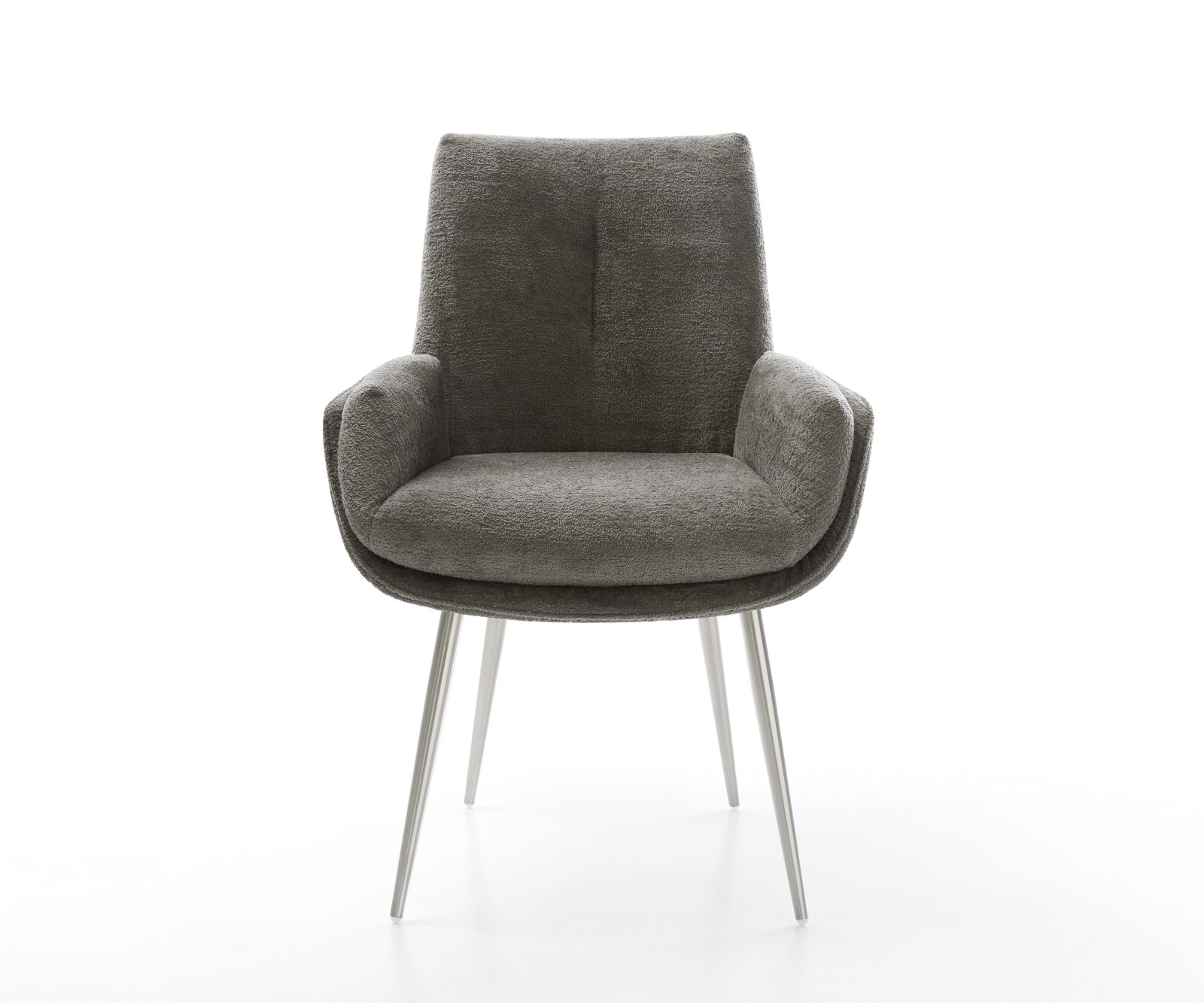 Chaise-de-salle-à-manger Clea-Flex bouclé doux couleur boue 4 pieds coniques acier inoxydable 2