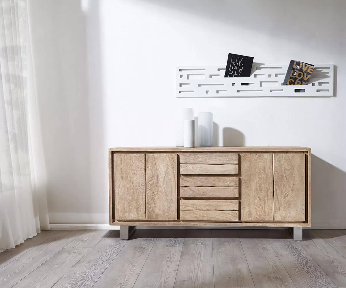 Commode Live-Edge 172 cm acacia champagne 3 tiroirs 4 portes 4