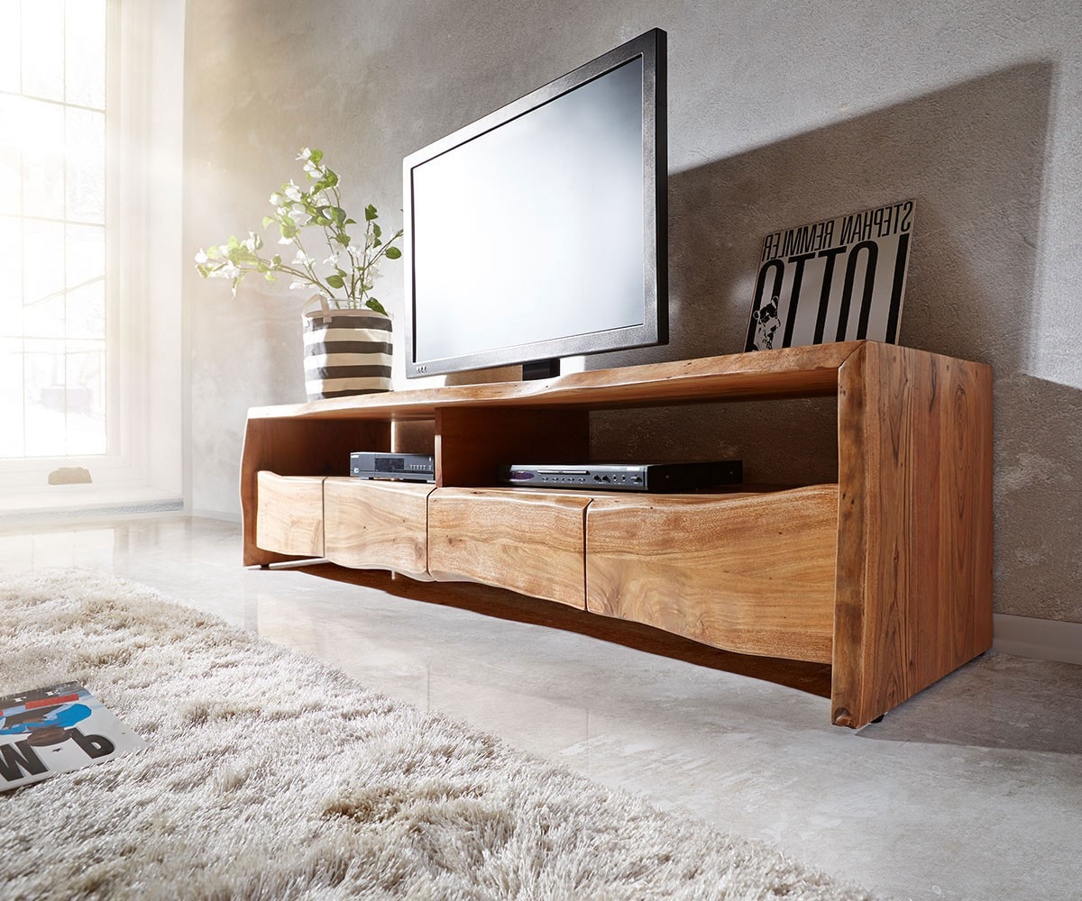 Meuble-TV Live-Edge 230 cm acacia nature massif 4 tiroirs Meuble-TV Live-Edge 230 cm acacia nature massif 4 tiroirs