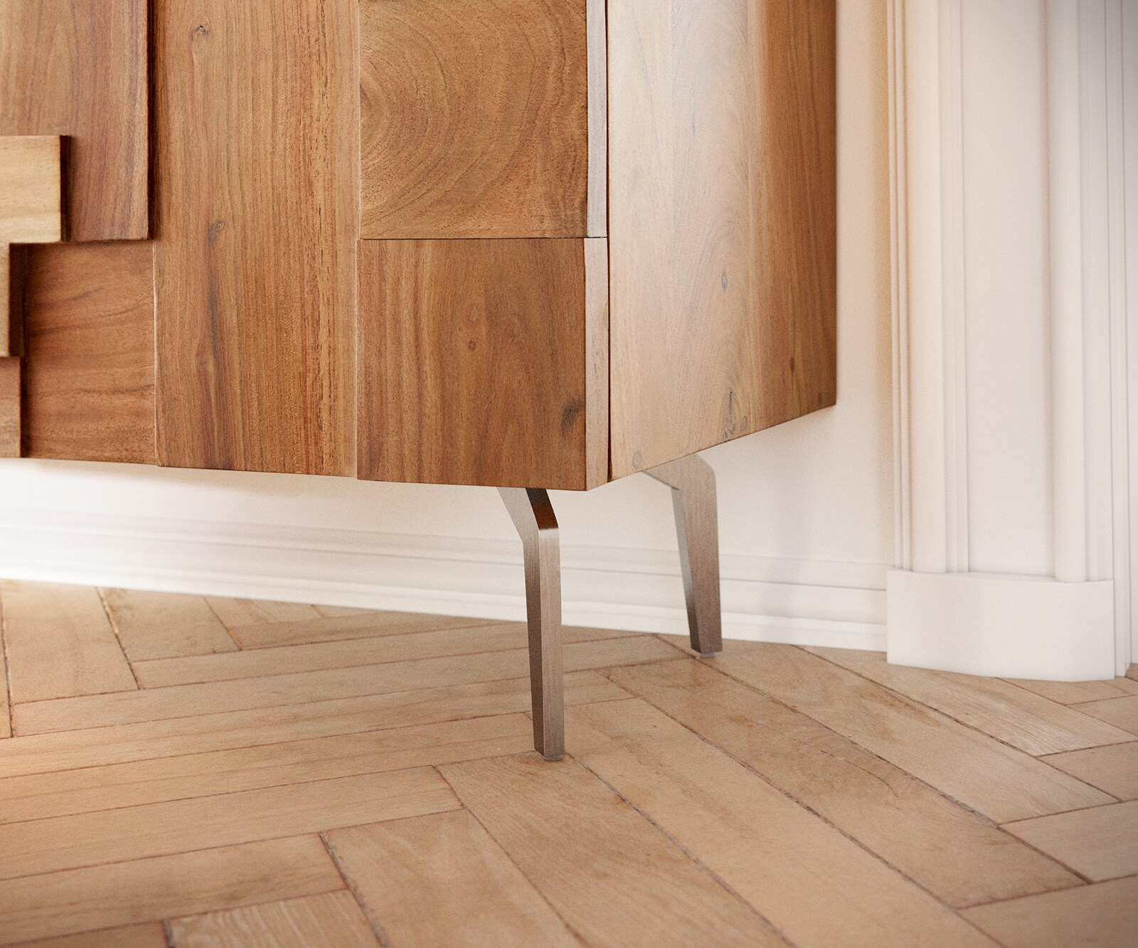 Buffet Puzzle 175 cm acacia naturel 3 portes pied équerre inox 6 Buffet Puzzle 175 cm acacia naturel 3 portes pied équerre inox 6