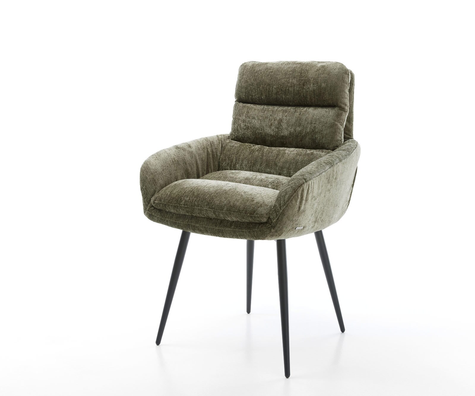Chaise-de-salle-à-manger Abelia-Flex avec accoudoirs chenille olive 4 pieds coniques noir