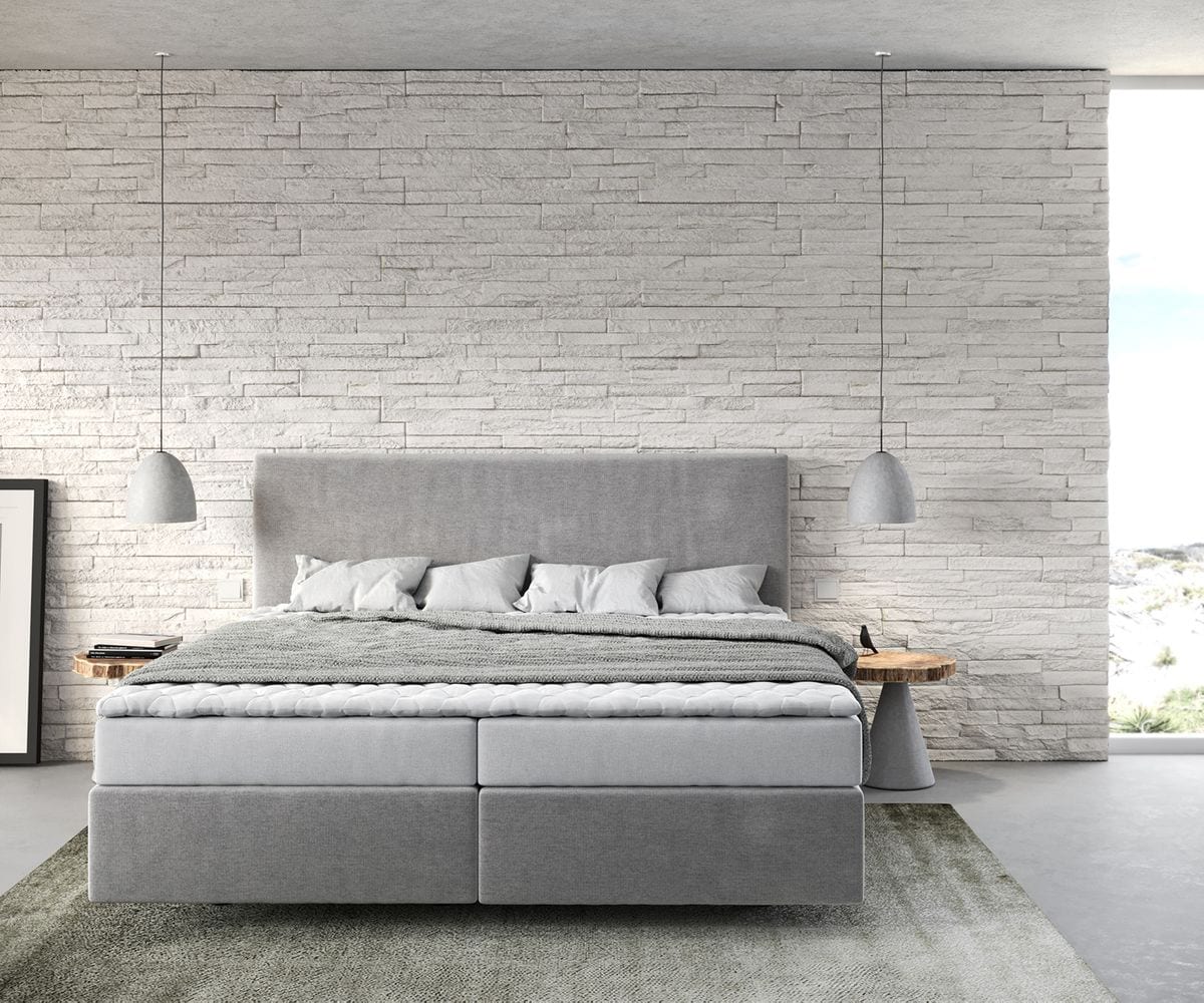 Lit-à-sommier-tapissier Dream-Well 180x200 cm gris avec matelas et surmatelas 1 Lit-à-sommier-tapissier Dream-Well 180x200 cm gris avec matelas et surmatelas 1