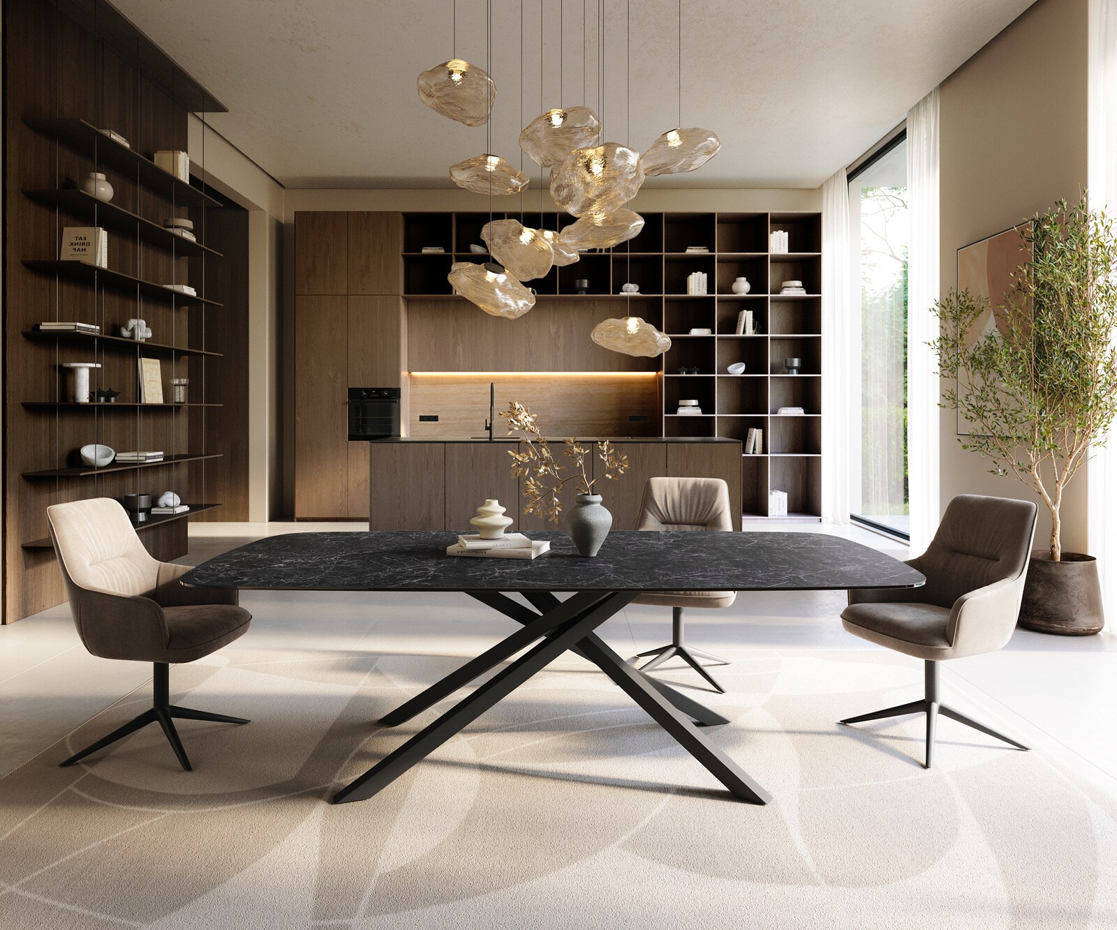 Table à manger Edge Boot 240x120 cm Céramique Laminam® Nero Greco Anthracite piètement en croix Rectangle Noir 1