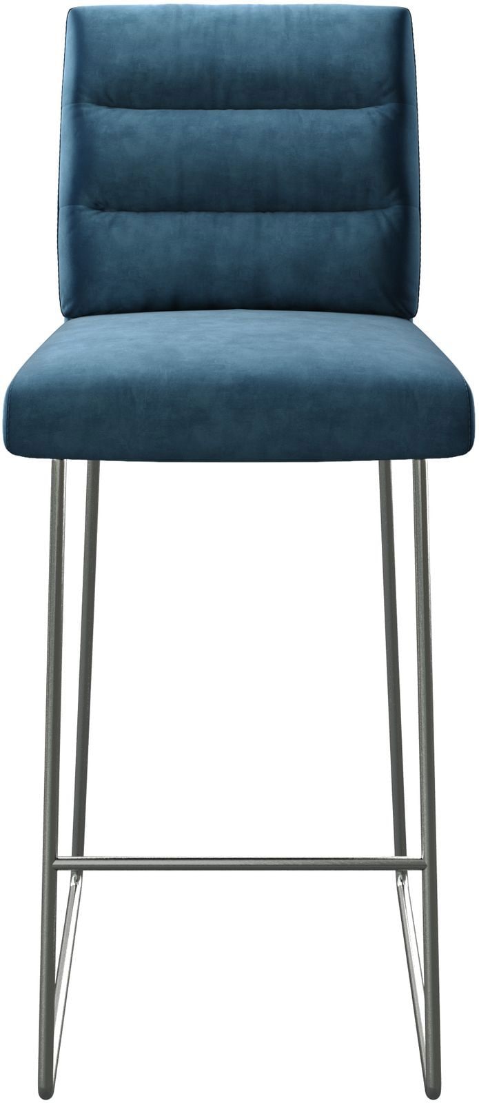 Chaise-de-bar Pela-Flex velours bleu cadre de patins acier inoxydable 3 Chaise-de-bar Pela-Flex velours bleu cadre de patins acier inoxydable 3