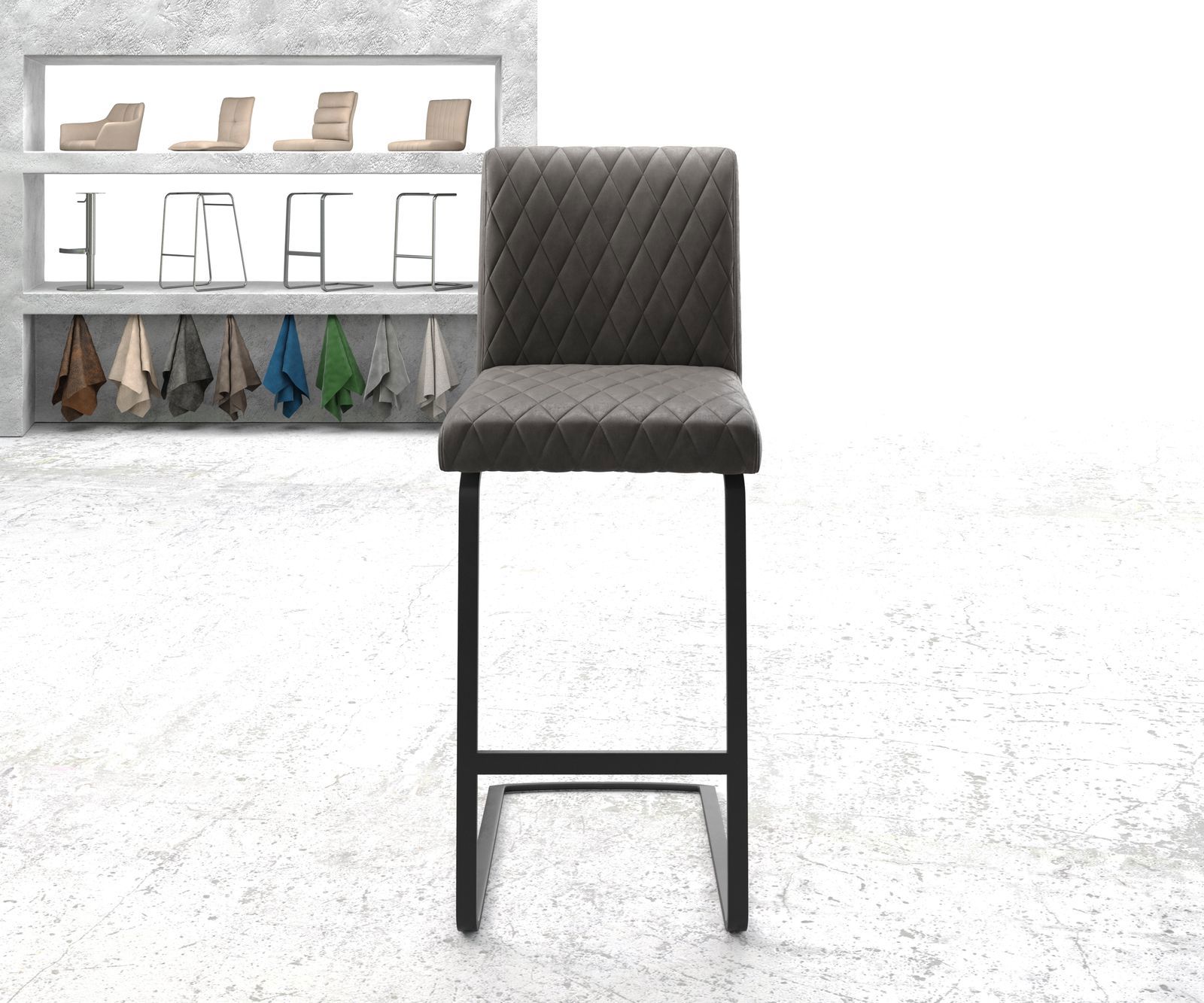 Chaise-de-bar Earnest-Flex piqué en diamant Vintage anthracite  chaise cantilever métal plat 1
