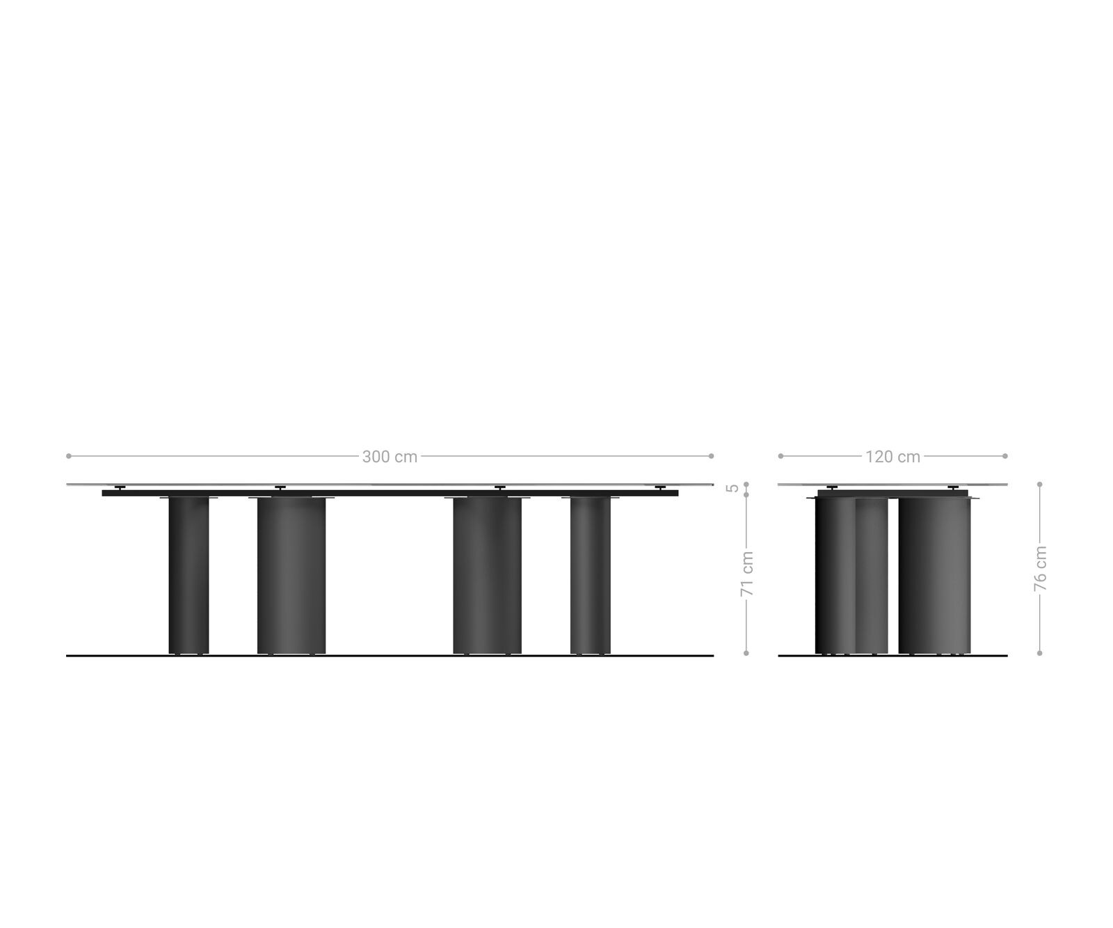 Table à manger Edge Boot 300x120 cm Céramique Laminam® Sabbia Eichefarbig Pilier Acier inoxydable Graphite 7
