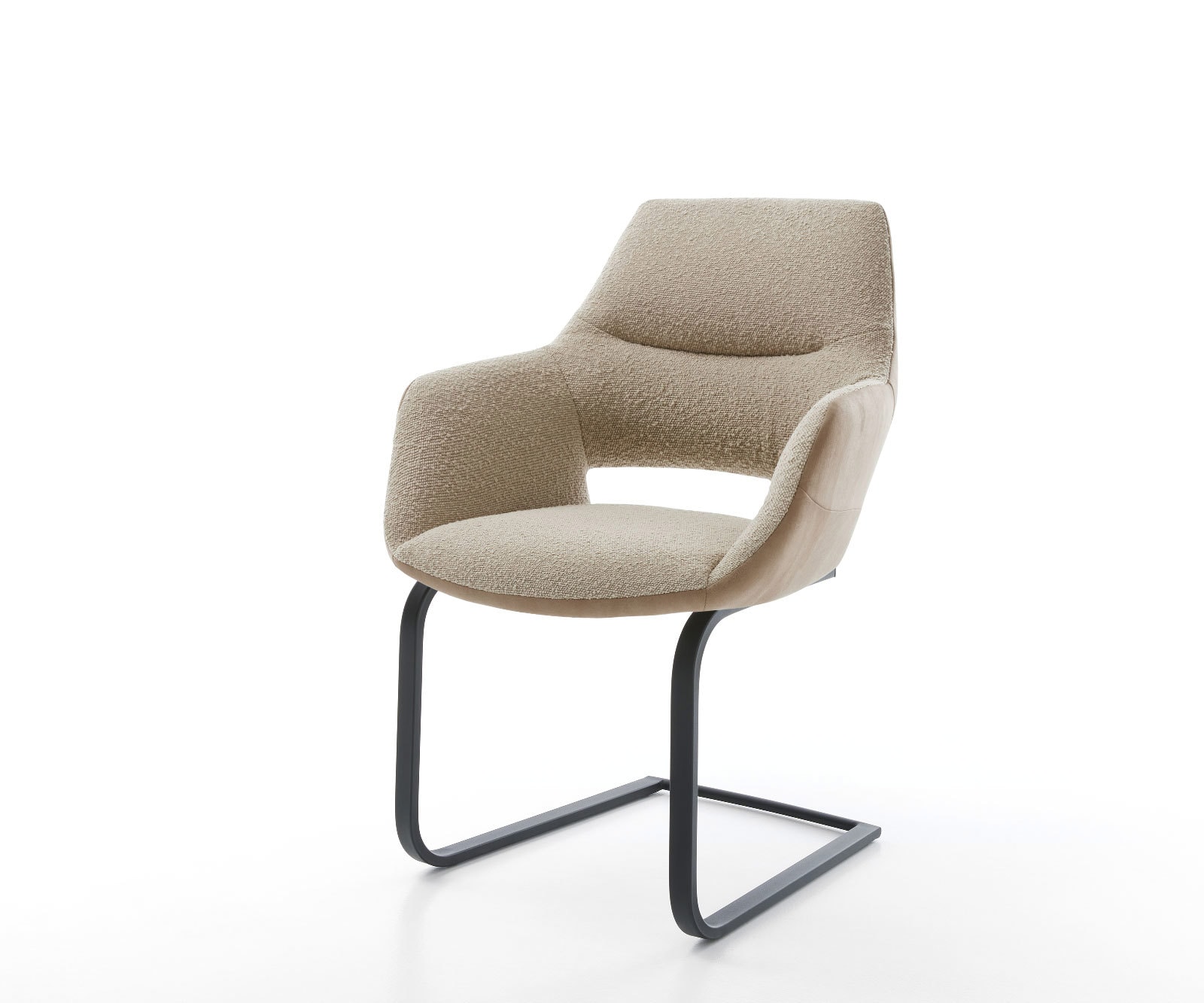 Cantilever Yago-Flex avec accoudoirs tissu mixte couleur boue pied cantilever plat noir ressorts ensachés Cantilever Yago-Flex avec accoudoirs tissu mixte couleur boue pied cantilever plat noir ressorts ensachés