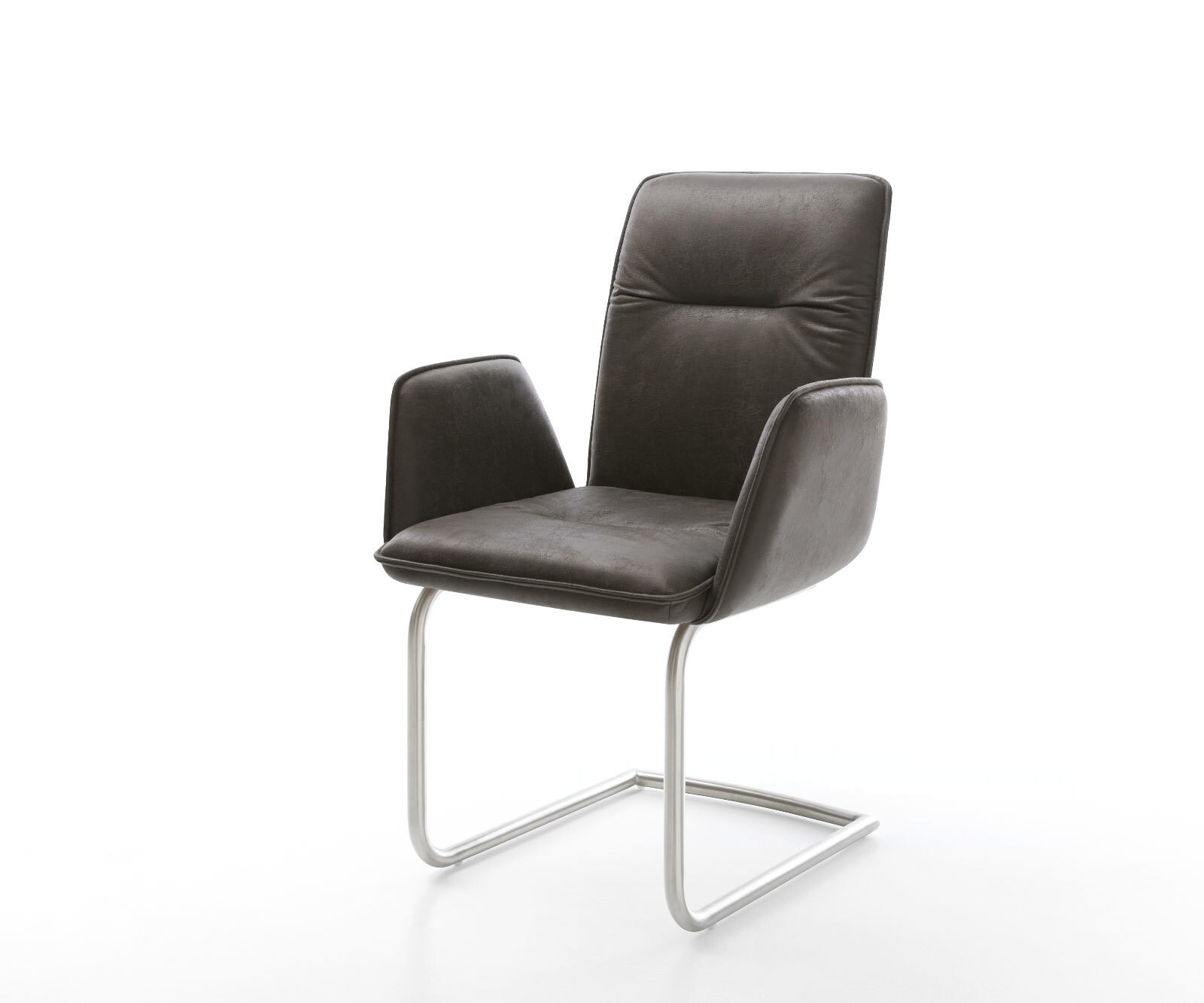 Cantilever Vinja-Flex microvelours anthracite vintage pied cantilever rond acier inoxydable brossé