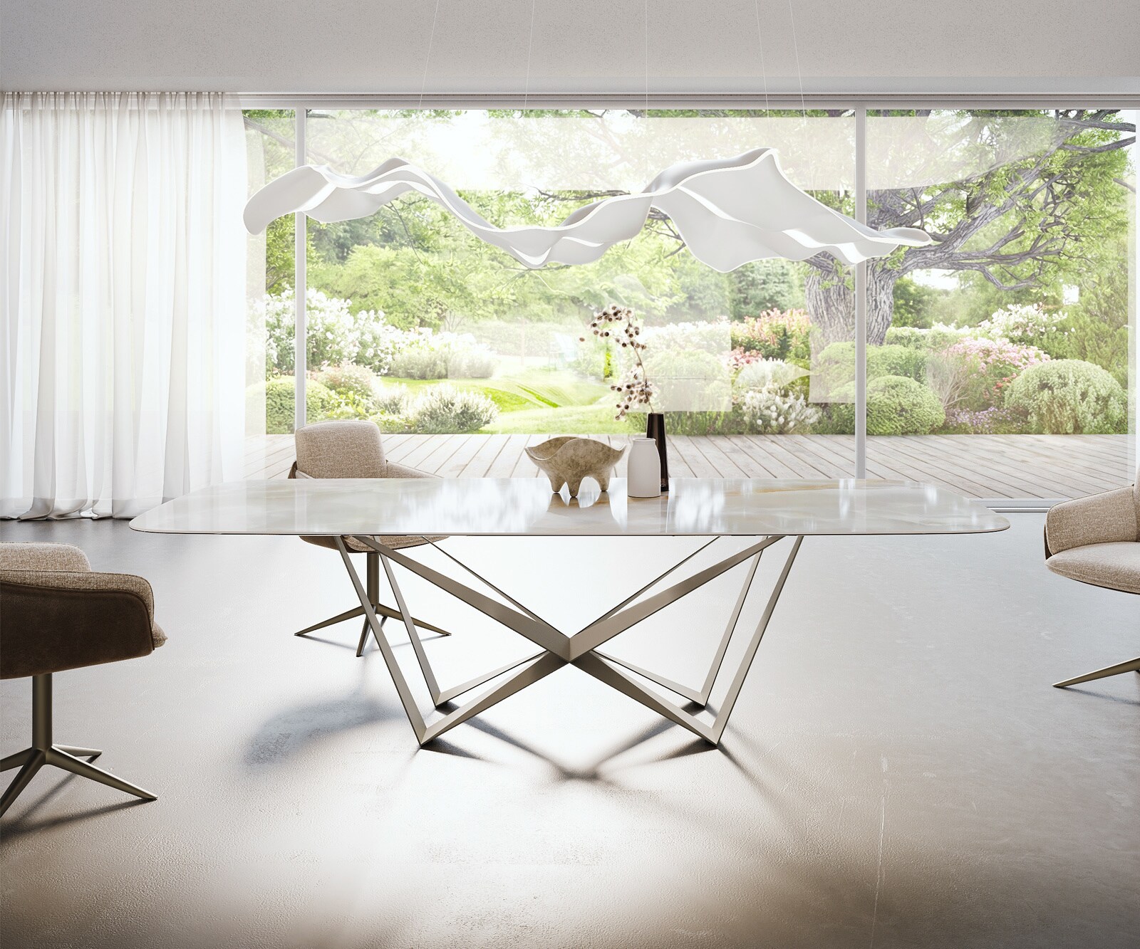 Table à manger Edge Boot 270x120 cm Céramique Iris FMG Onice Grigio Spider Métal Finition effet Titan 2