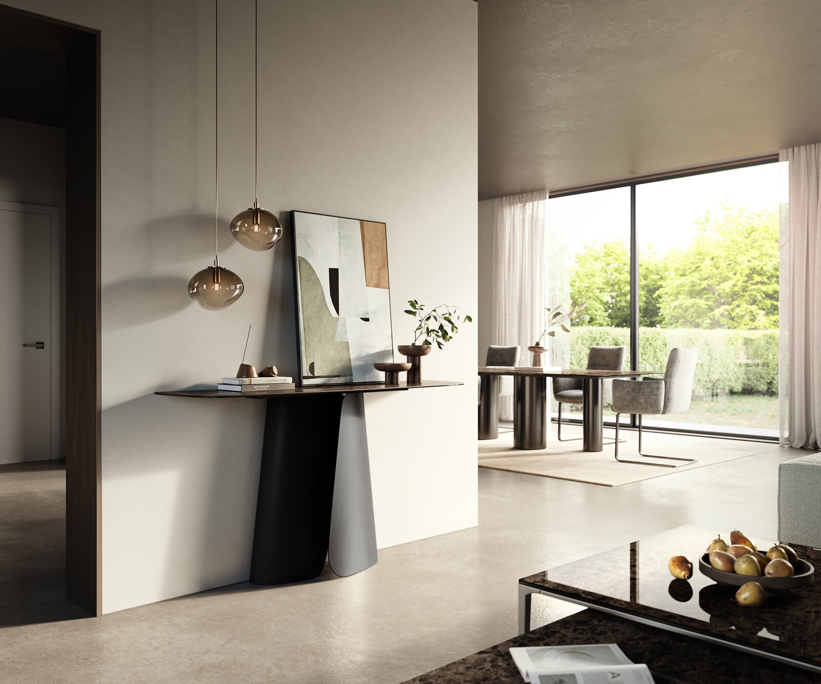 Console Edge forme bateau 140x40 cm Céramique Emperador Extra Lucidato Dunkelbraun Livos Métal Noir 6