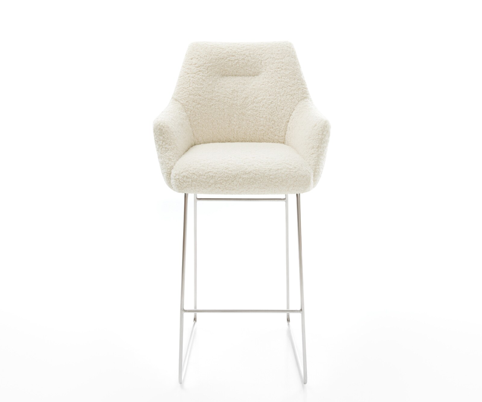 Chaise-de-bar Alja-Flex Tissu teddy Beige Pied trapèze acier inoxydable Argent Ressort ensaché 2