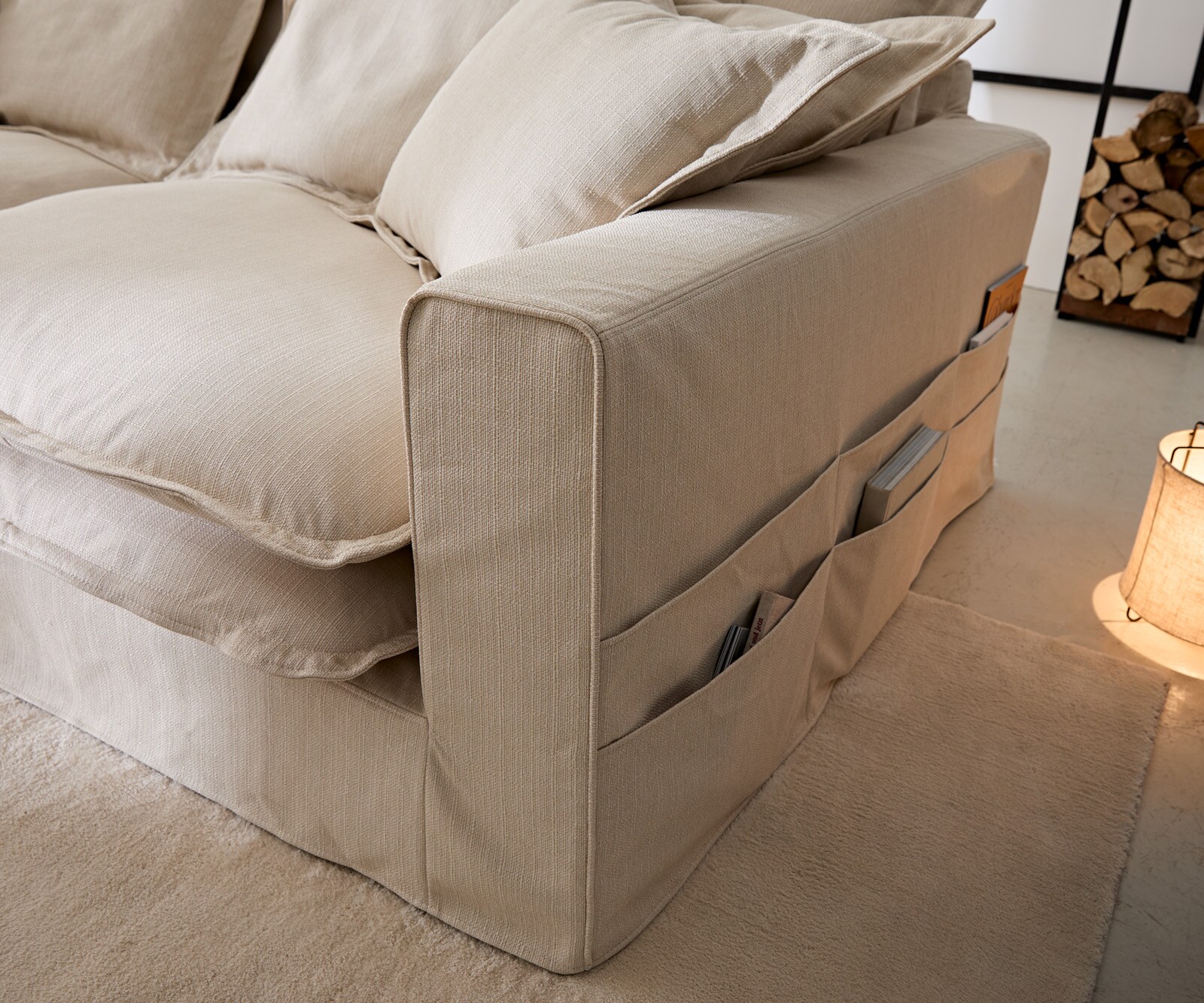 Canapé Noelia 240x145 cm couleur ivoire avec coussin canapé avec housse 4