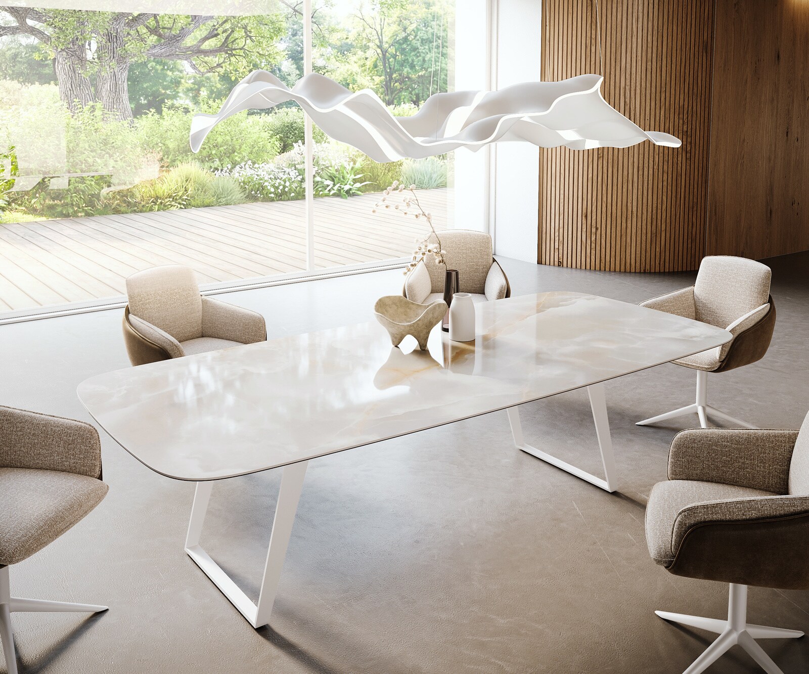 Table à manger Edge Boot 270x120 cm Céramique Iris FMG Onice Grigio Métal Oblique Blanc 1