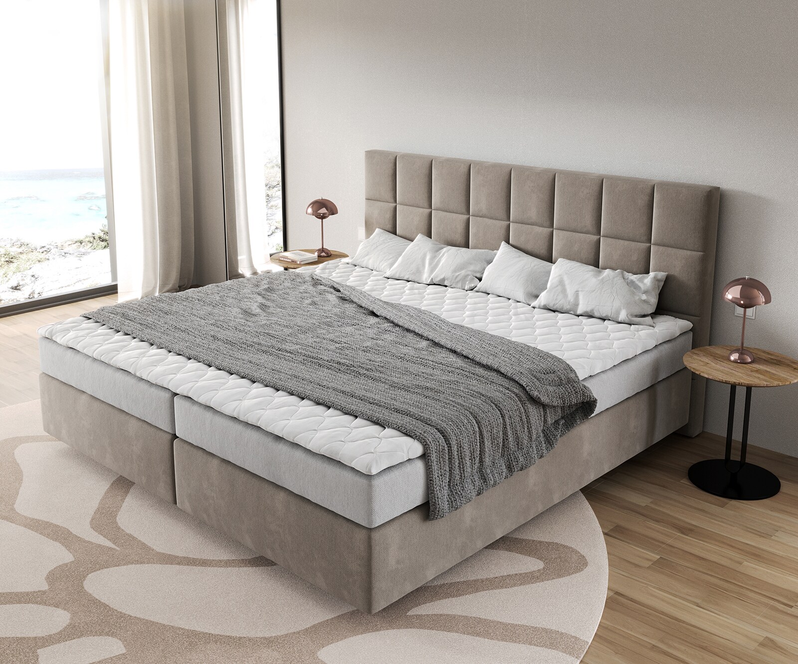 Lit-à-sommier-tapissier Dream-Fine Microfibre Beige 200x200 cm Matelas Bonell Surmatelas PU 3