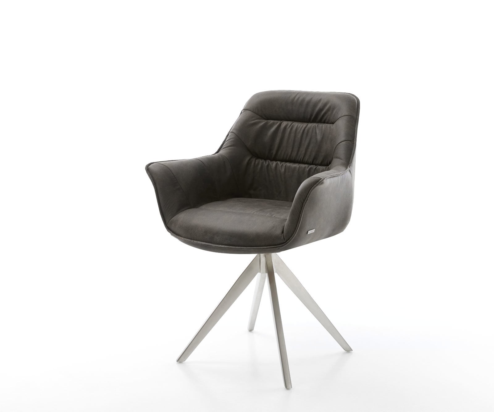 Chaise-de-salle-à-manger Kaira-Flex microvelours anthracite vintage pied croisé angulaire acier inoxydable brossé Chaise-de-salle-à-manger Kaira-Flex microvelours anthracite vintage pied croisé angulaire acier inoxydable brossé