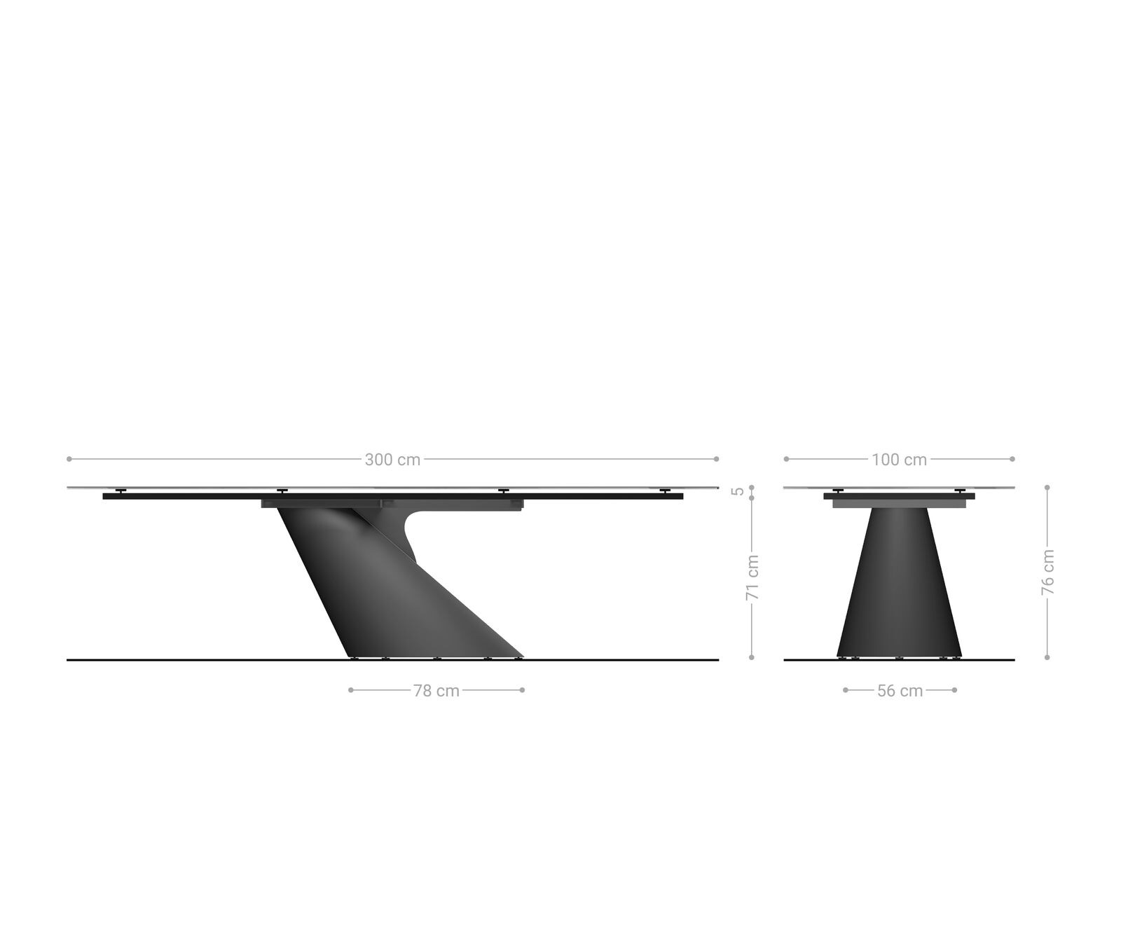 Table à manger Edge 300x100 cm céramique Onyx Pearl Cono métal doré 9