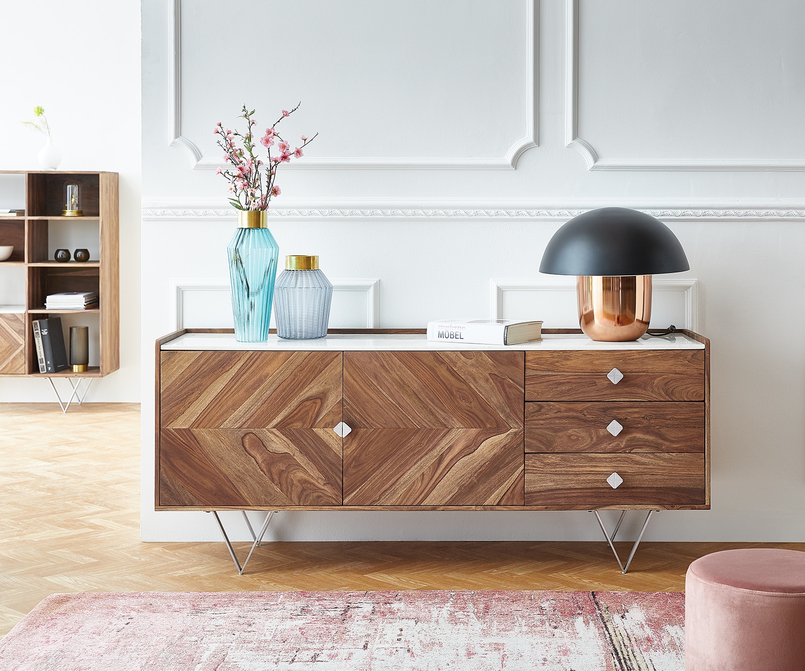 Buffet Pacino 175 cm sheesham nature plaque de pierre blanche 1 Buffet Pacino 175 cm sheesham nature plaque de pierre blanche 1
