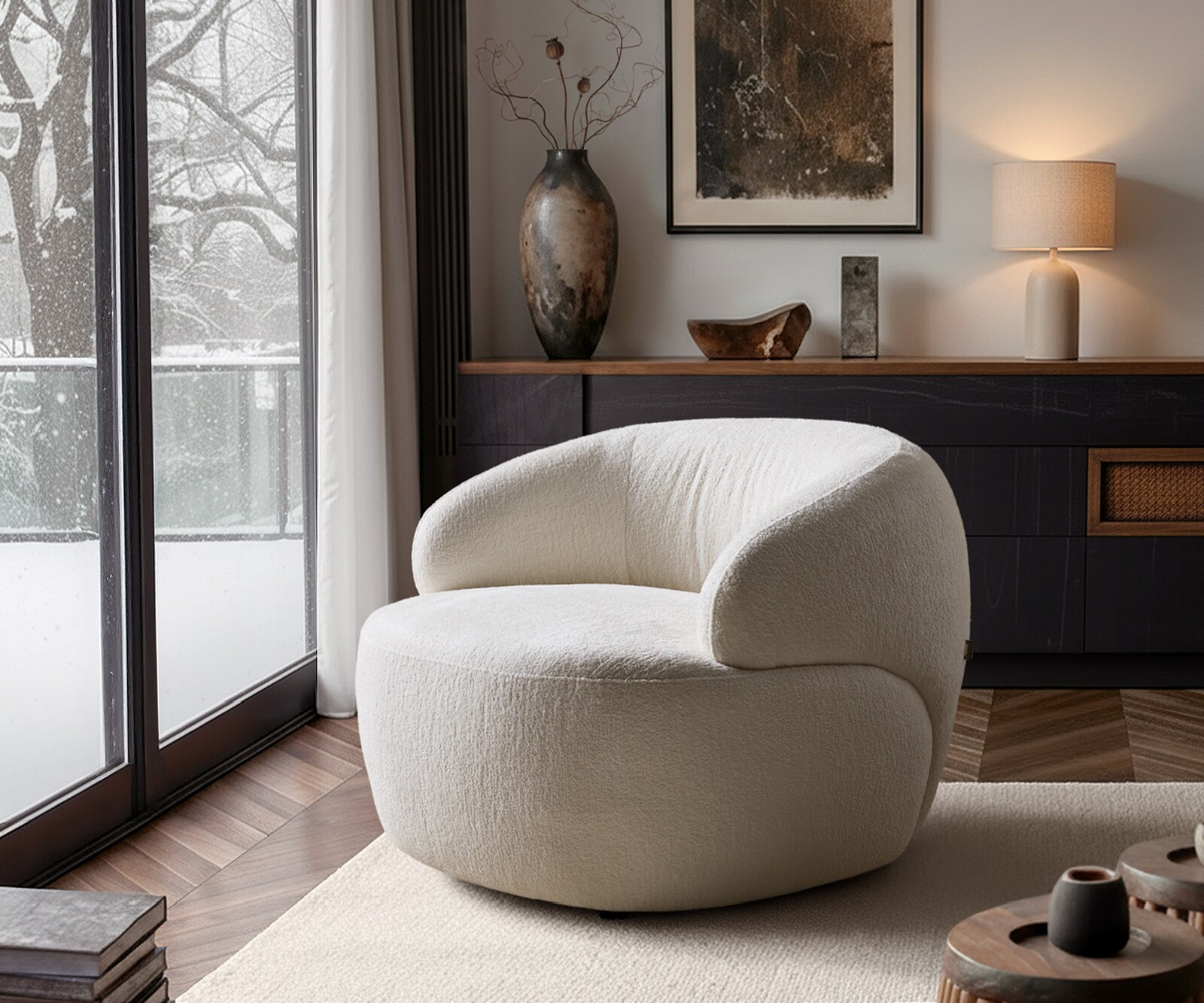 Fauteuil lounge Nova 88 x 88 cm Bouclé Soft Beige