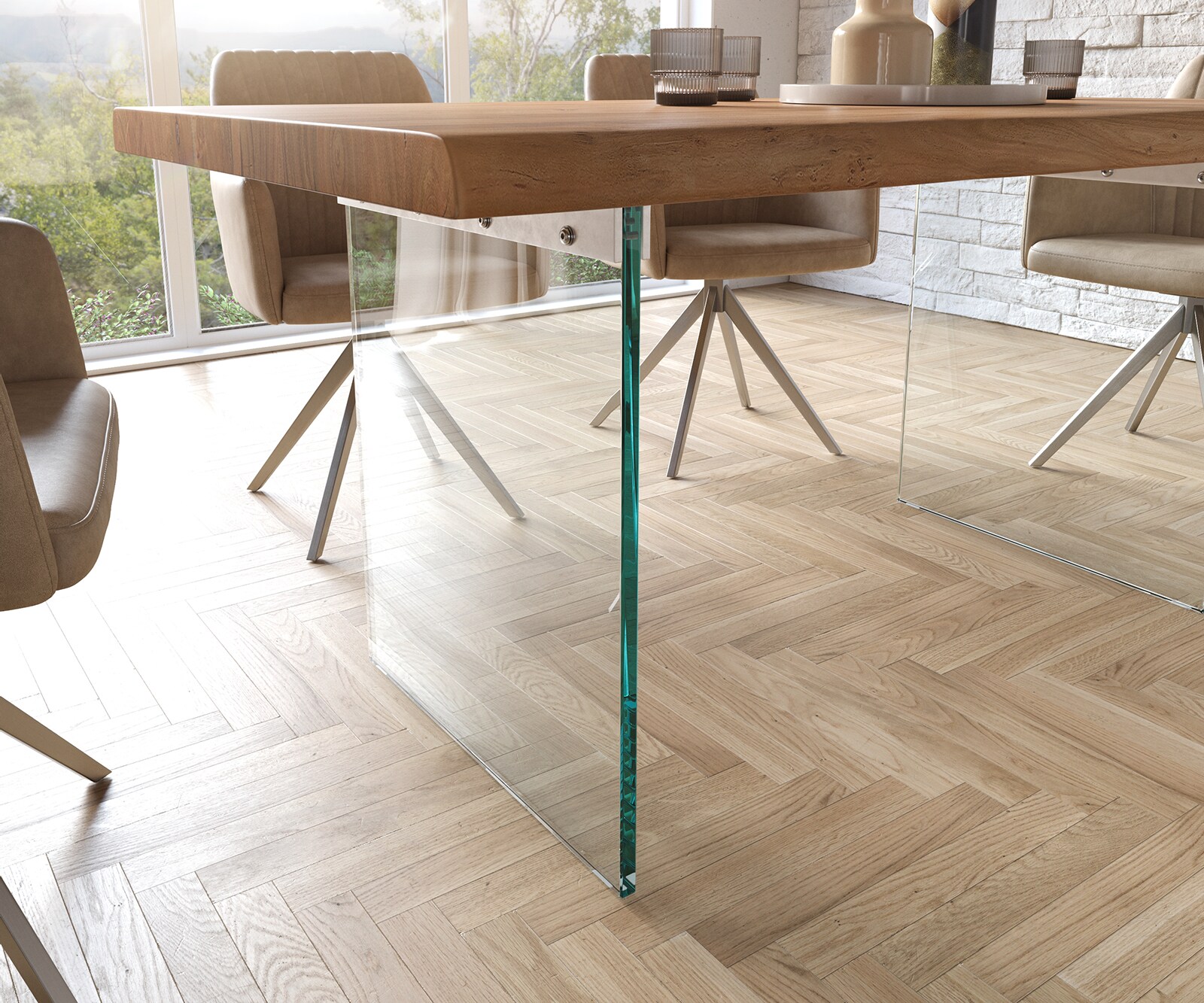 Table à manger Edge 160x90 XL acacia nature verre Live-Edge 5