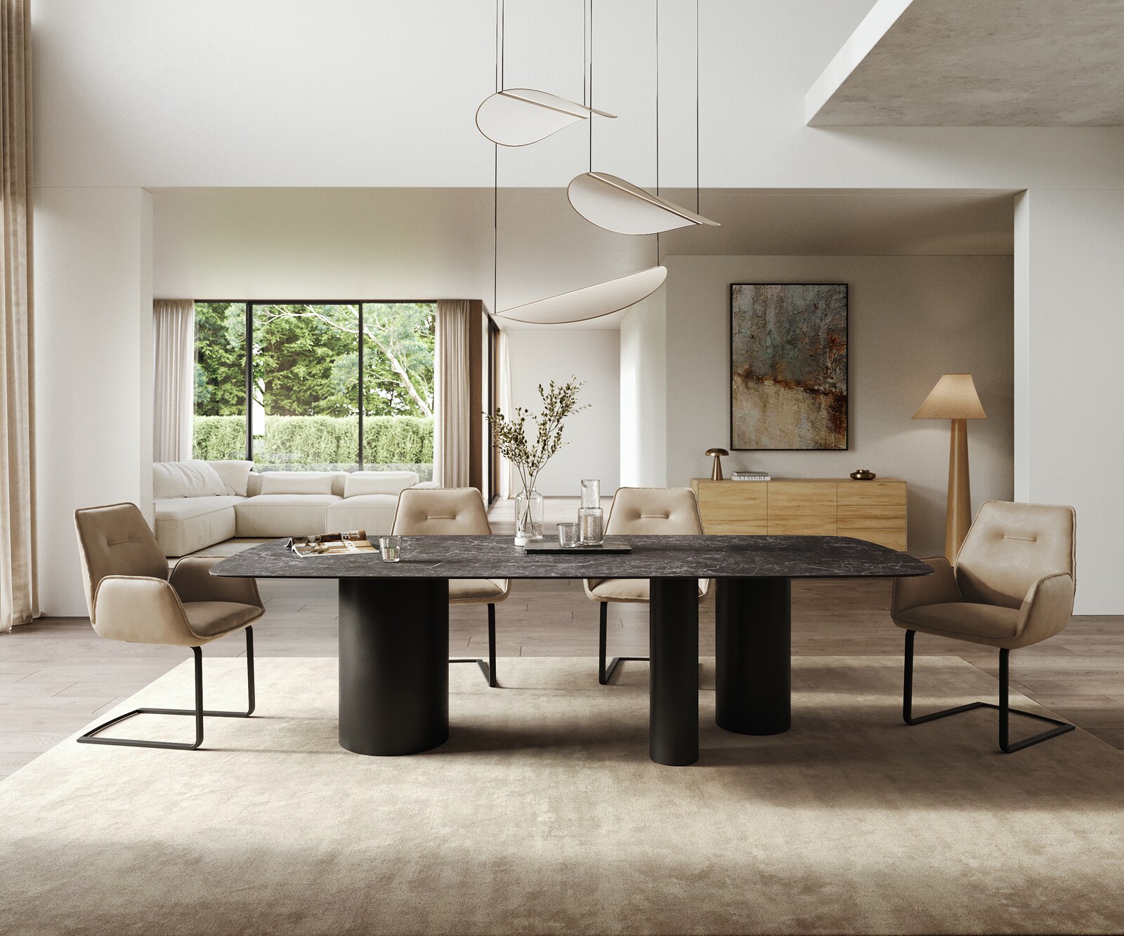 Table à manger Edge Boot 260x120 cm Céramique Laminam® Nero Greco Anthracite Troa Métal Noir 1